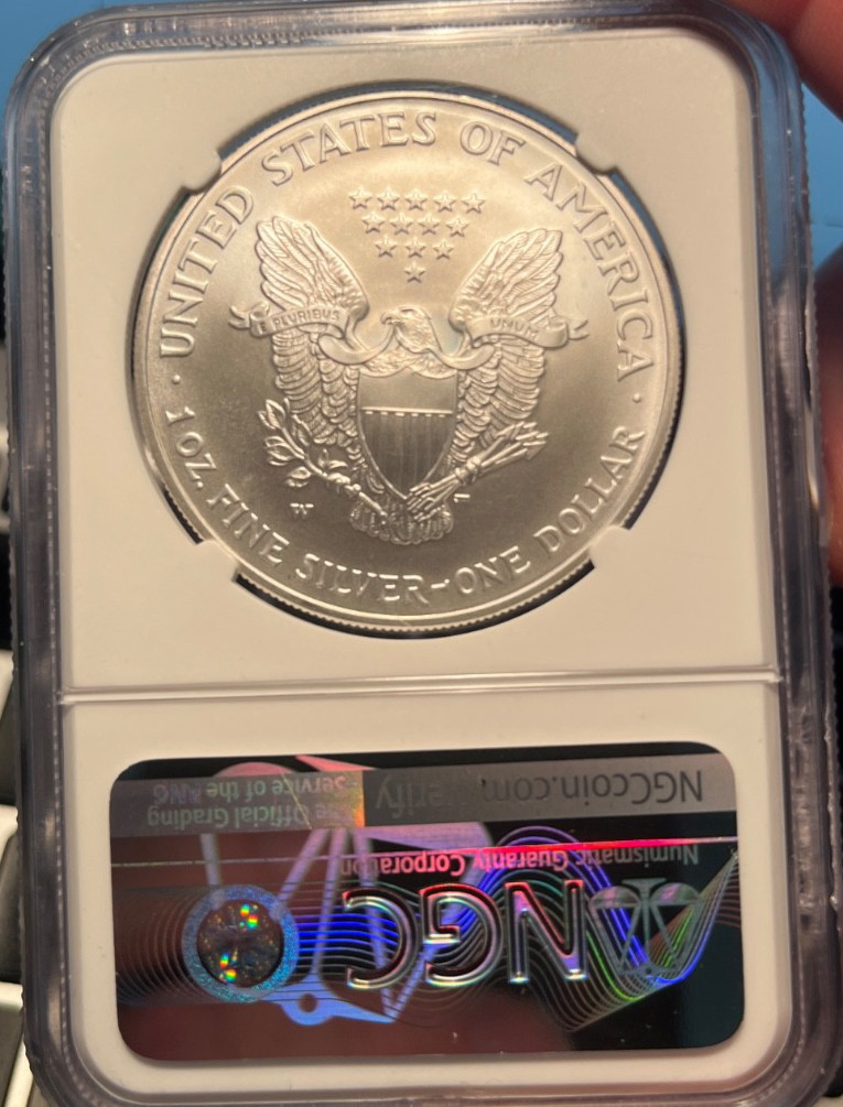 2007 W Silver Eagle Burnished NGC MS 70 Mike Castle Signed Flag Label