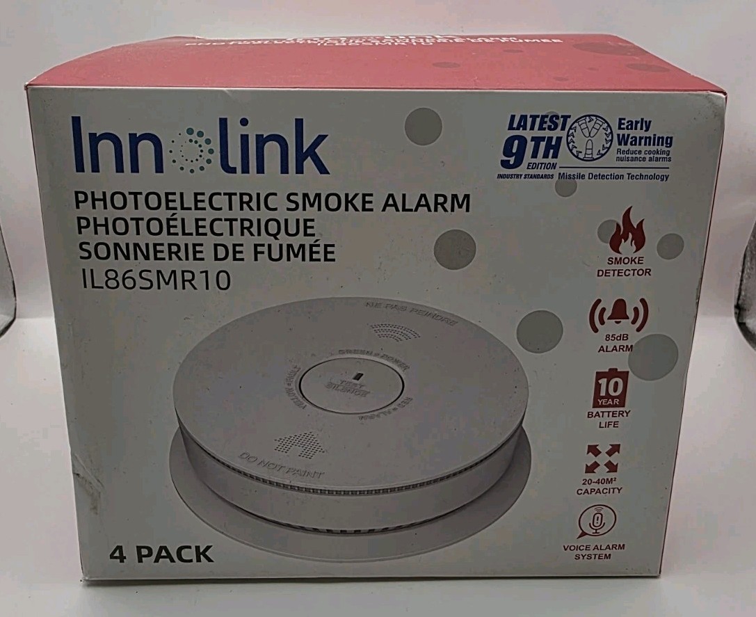 New Sealed Innolink IL86SMR10 10 Yr Battery Photoelectric Smoke Alarm 4 Pk