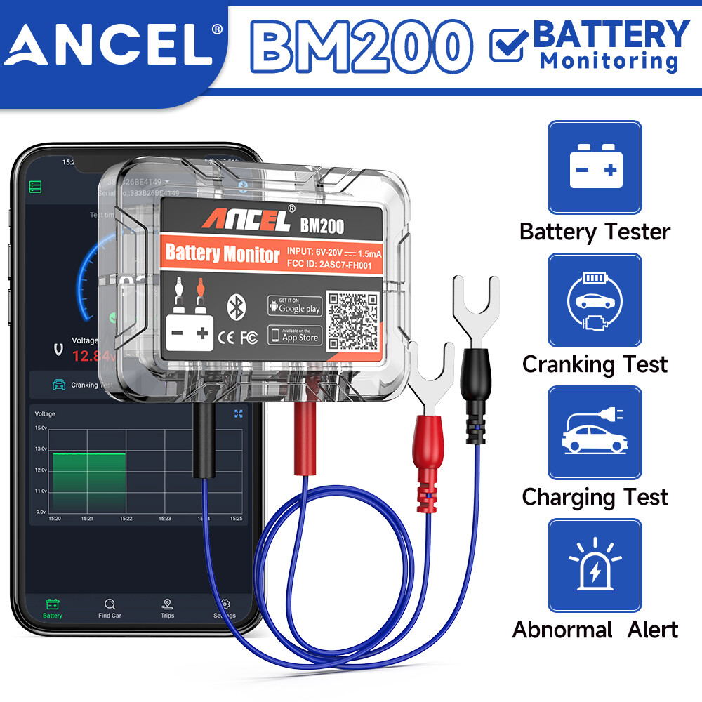 Car Battery Monitor Automotive Battery Tester 12V for iPhone Android Bluetooth