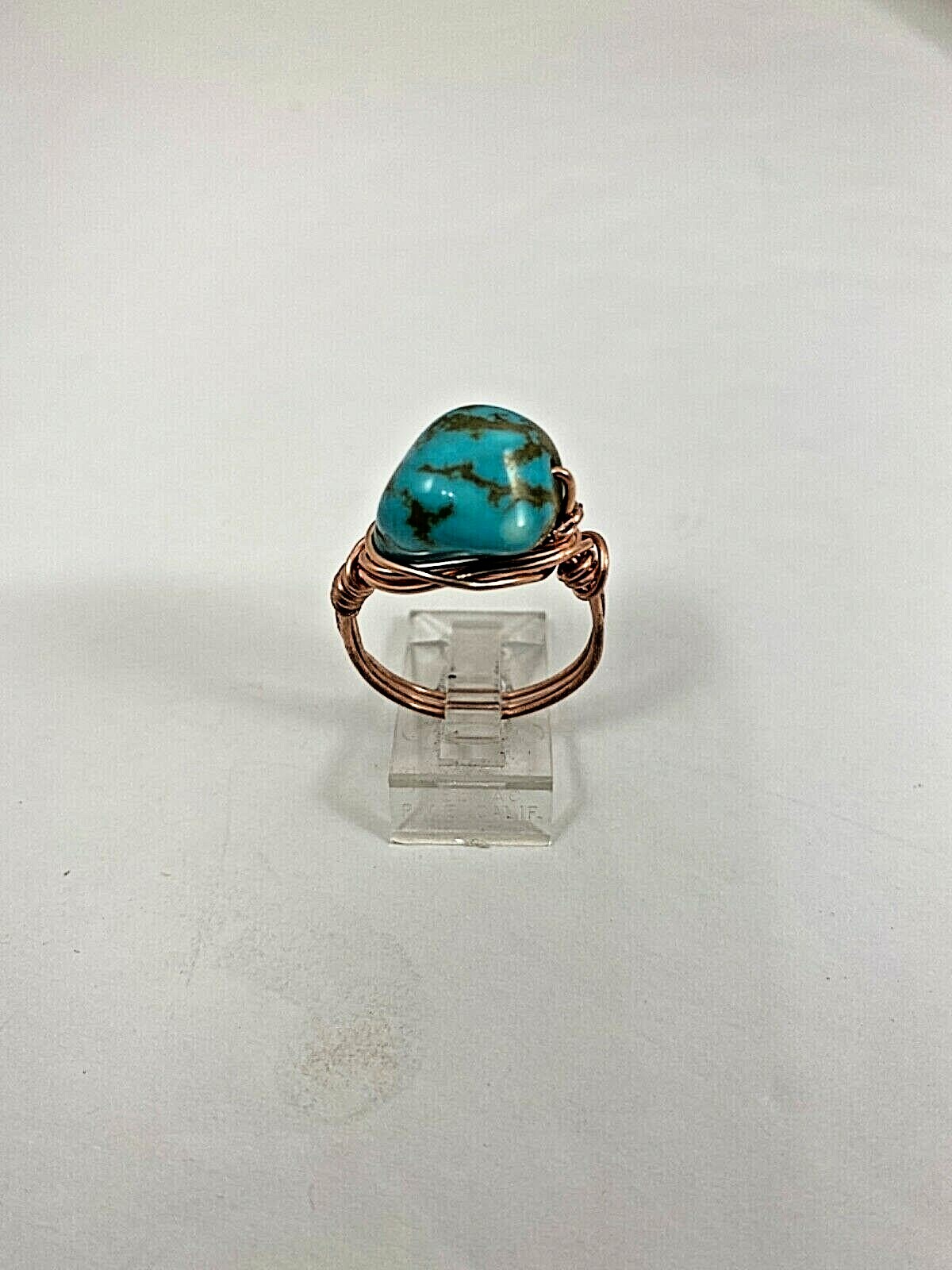 Handmade ~ Copper Wire Wrap ~ Turquoise Ring Size 9 #61