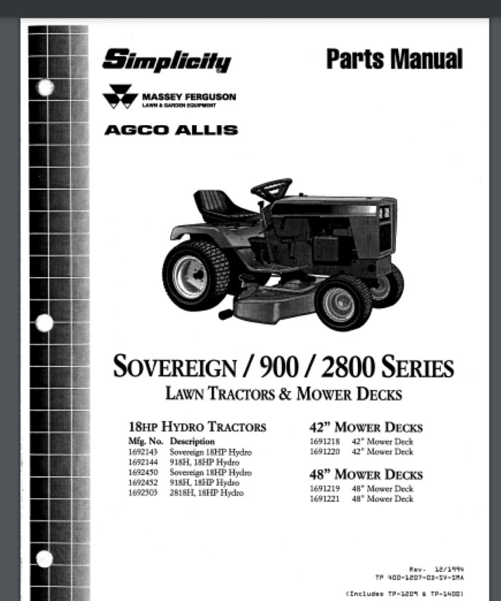 Simplicity Sovereign Series 917H-48 Parts Manual 80 pages
