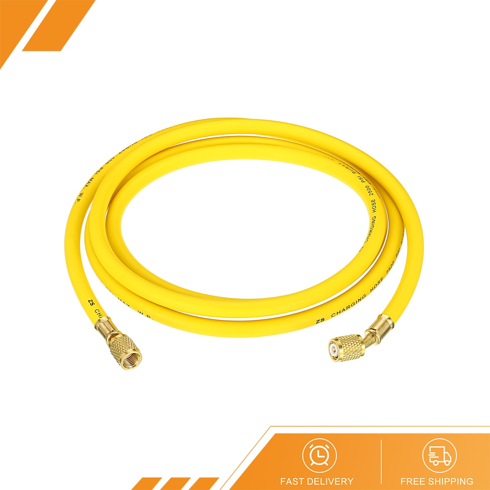1/4 SAE Refrigerant Charging Hose 8ft 500 PSI 2500 PSI Manifold Gauge, Yellow