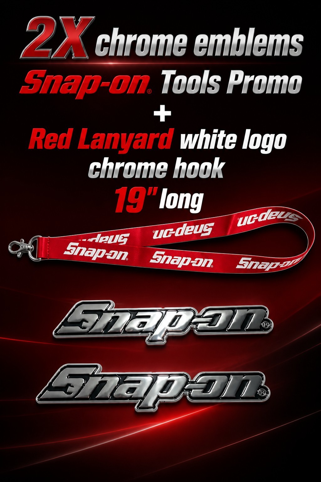 2PK SNAP ON TOOL BOX LOGO EMBLEM Chrome Plastic Badge Decal 8" + Gift Lanyard!!!