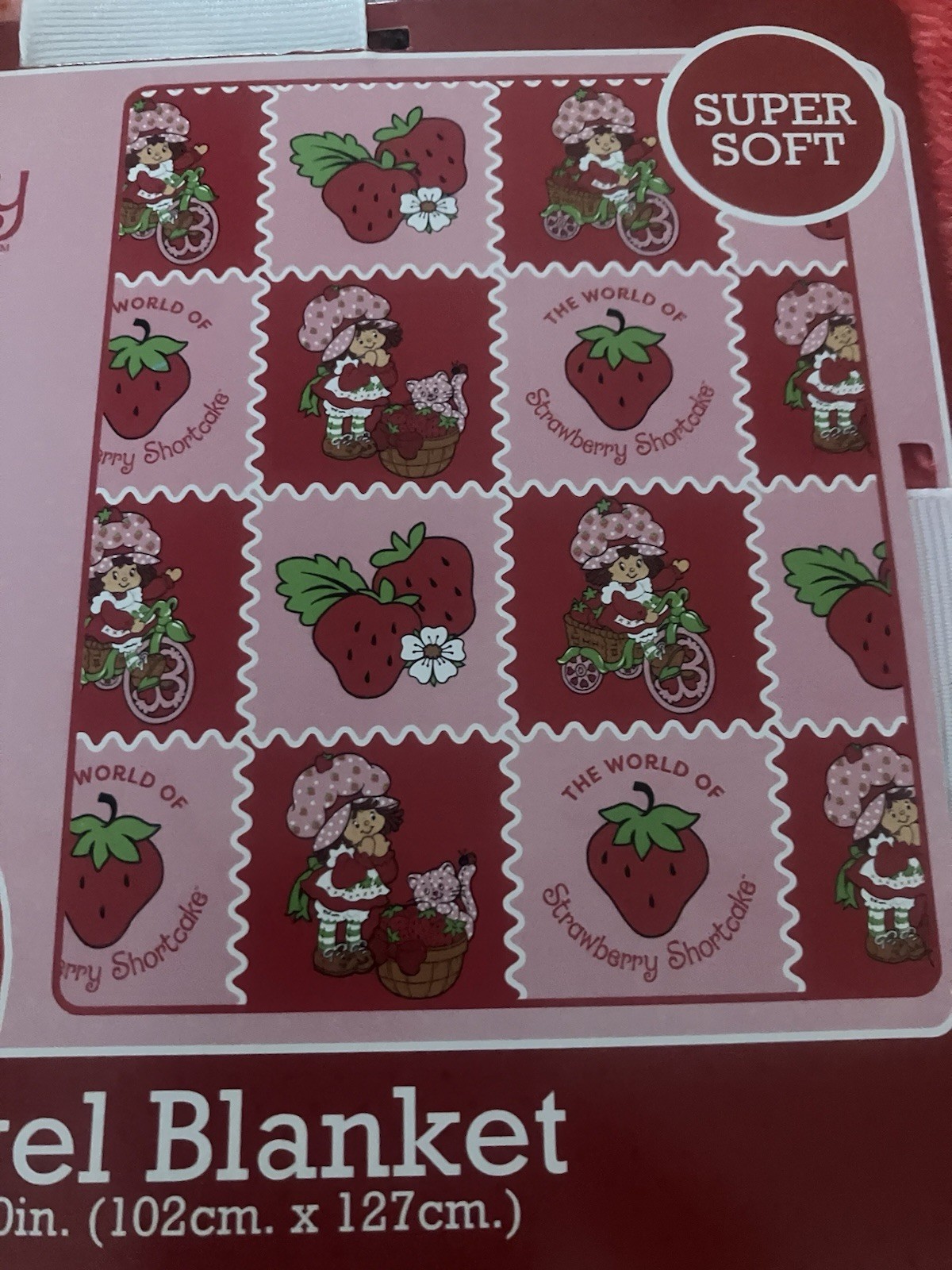Strawberry Shortcake Blanket Throw 50”x 40” Lightweight Strawberries Custard