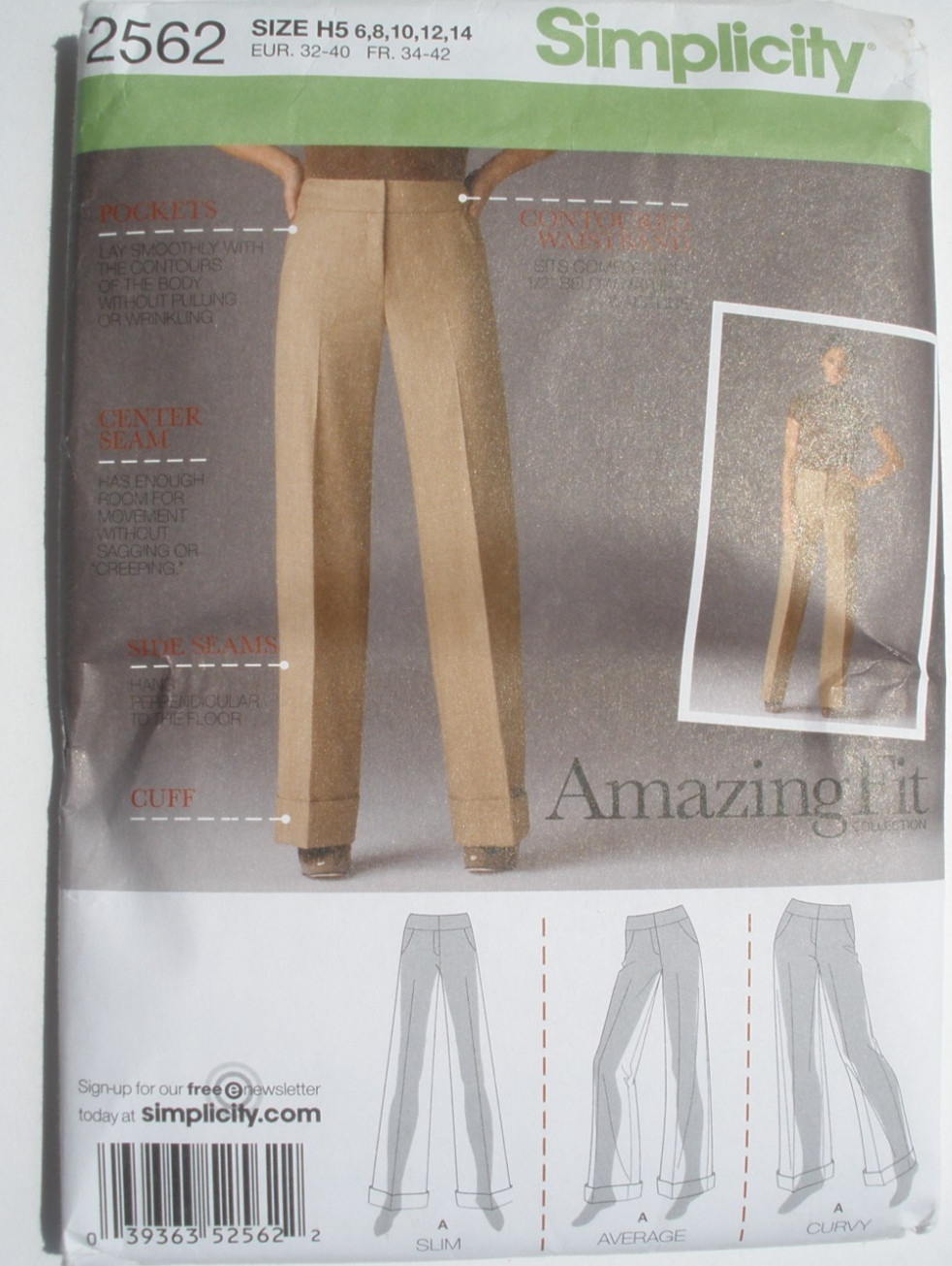 Simplicity 2562 AMAZING FIT Pants Trousers wide leg Misses sz 6-14 Pattern Uncut