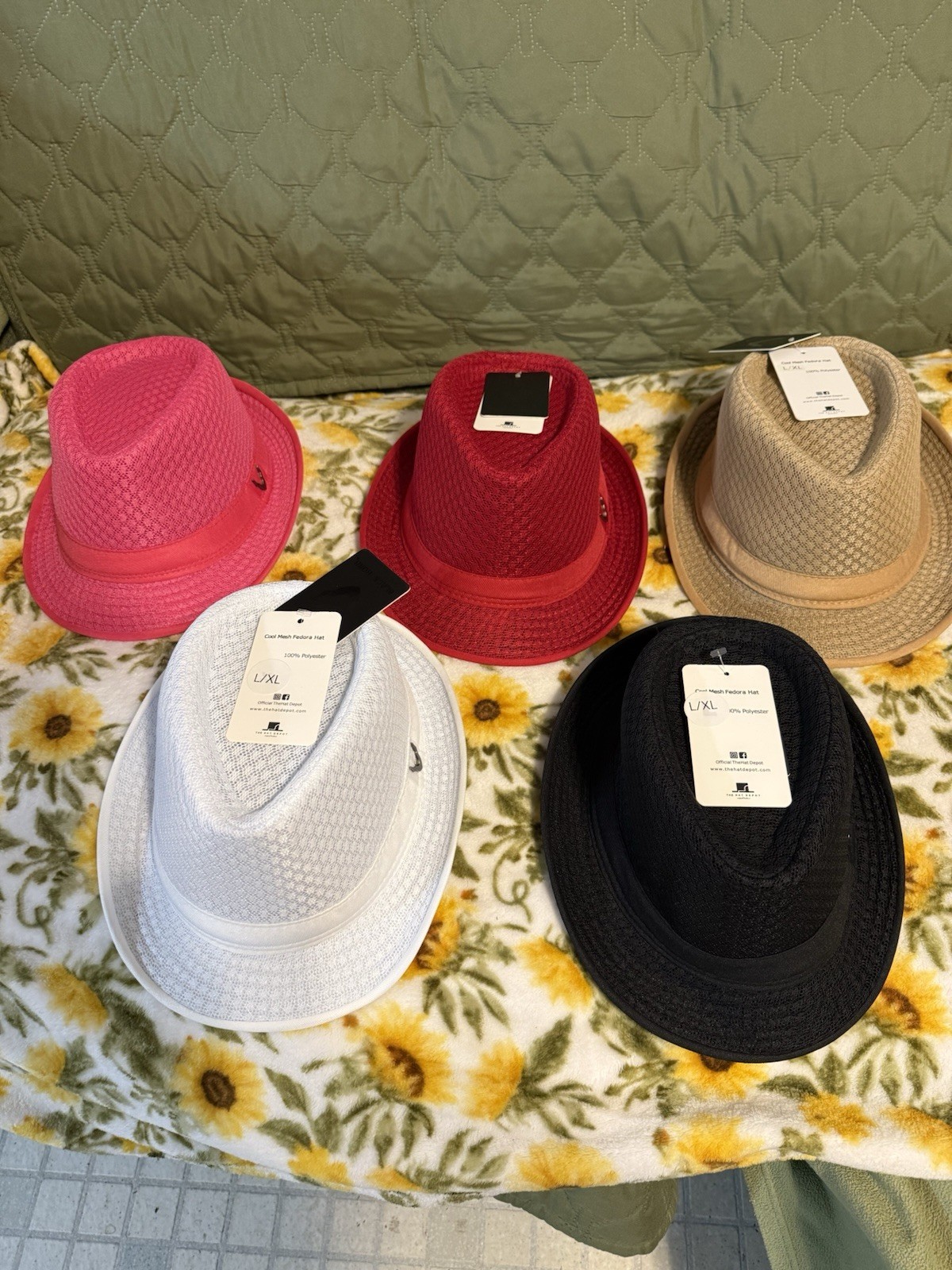 Black Horn Cool Mesh Fedora Hats   L/XL   Women White, Pink , Black ,  Tan , Red