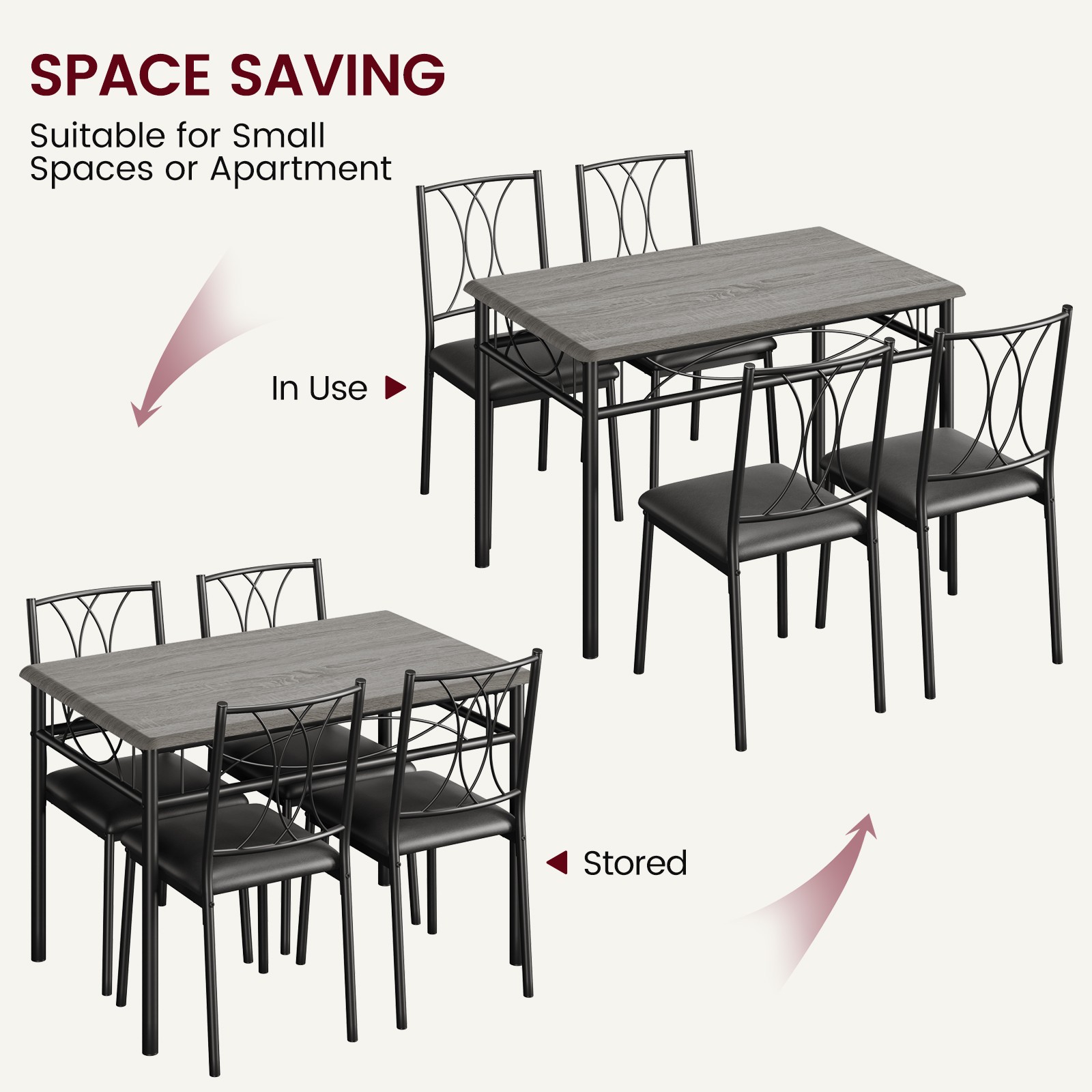 5 Piece Grey Dining Table Set, Kitchen Table And 4 Upholstered Dining Chairs