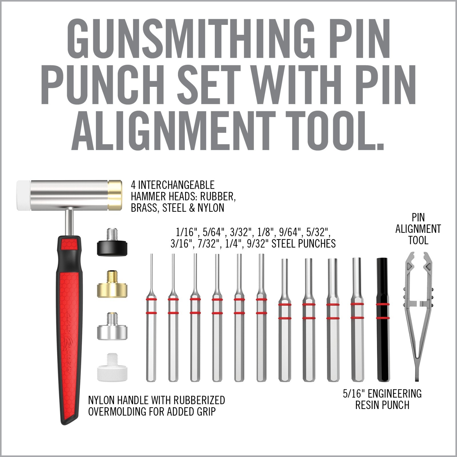 Real Avid Hammer & Punch Set | Includes 4 interchangeable hammer heads (AVHPS)