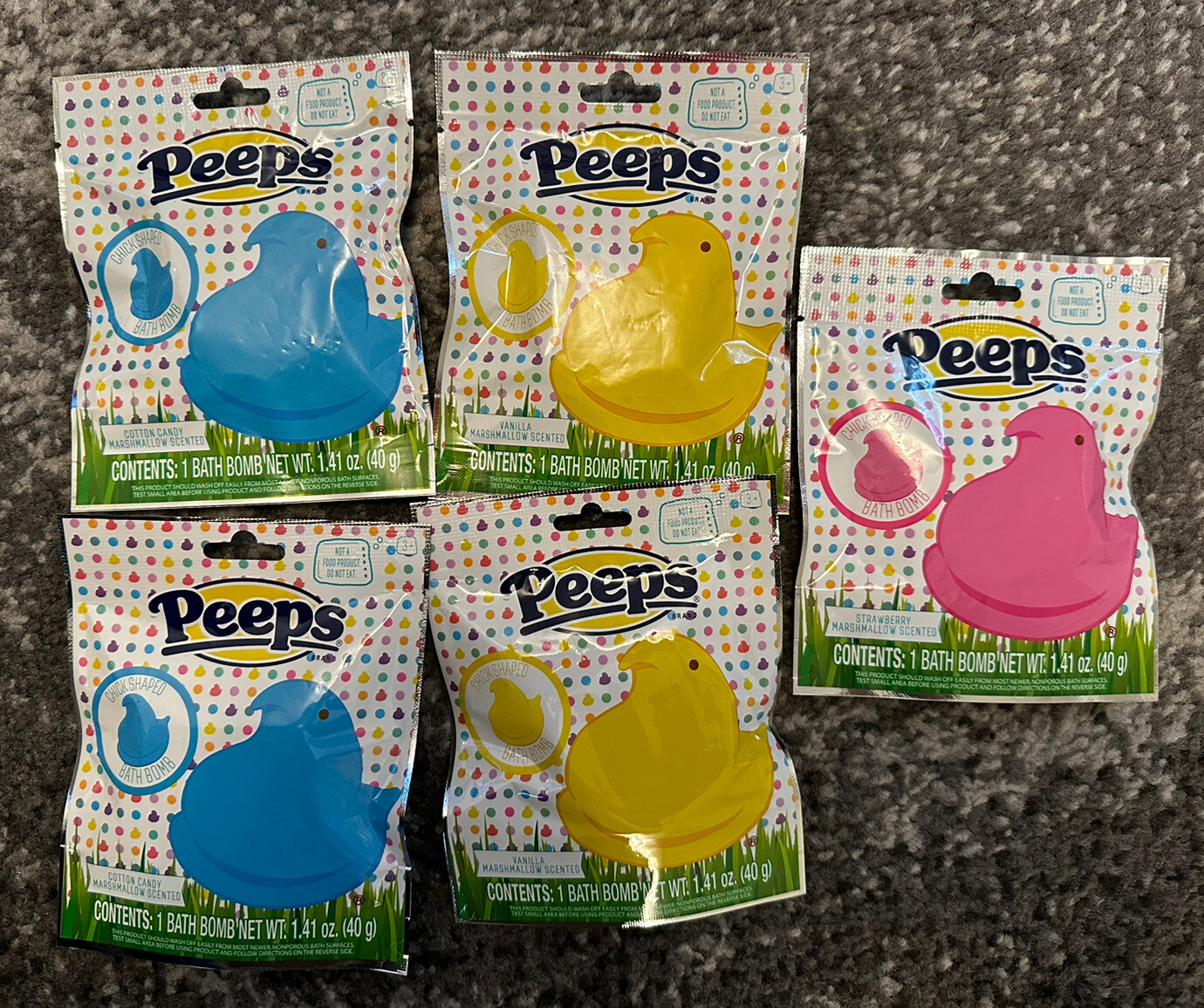 New 5 PEEPS Chick Shaped SCENTED BATH BOMBS Strawberry Vanilla Cotton Candy