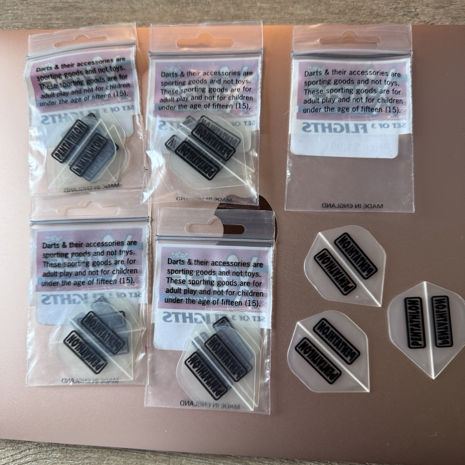 PENTATHLON Dart Flights Lot of 5 Sets Clear (3 Flights per set)