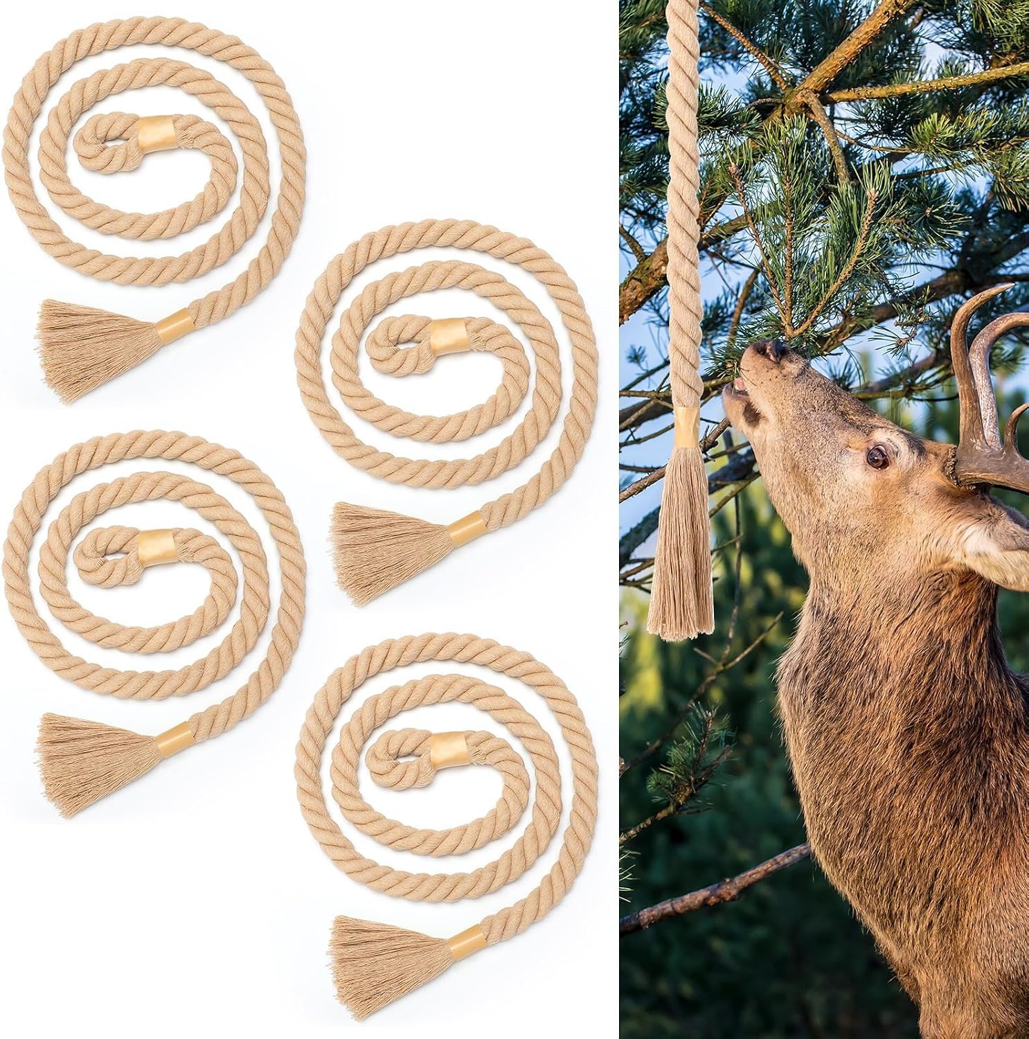 4 Pack Hemps Rope for Deer Hunting 30 Inch Mock Scent Rope Scrape System Rigid D