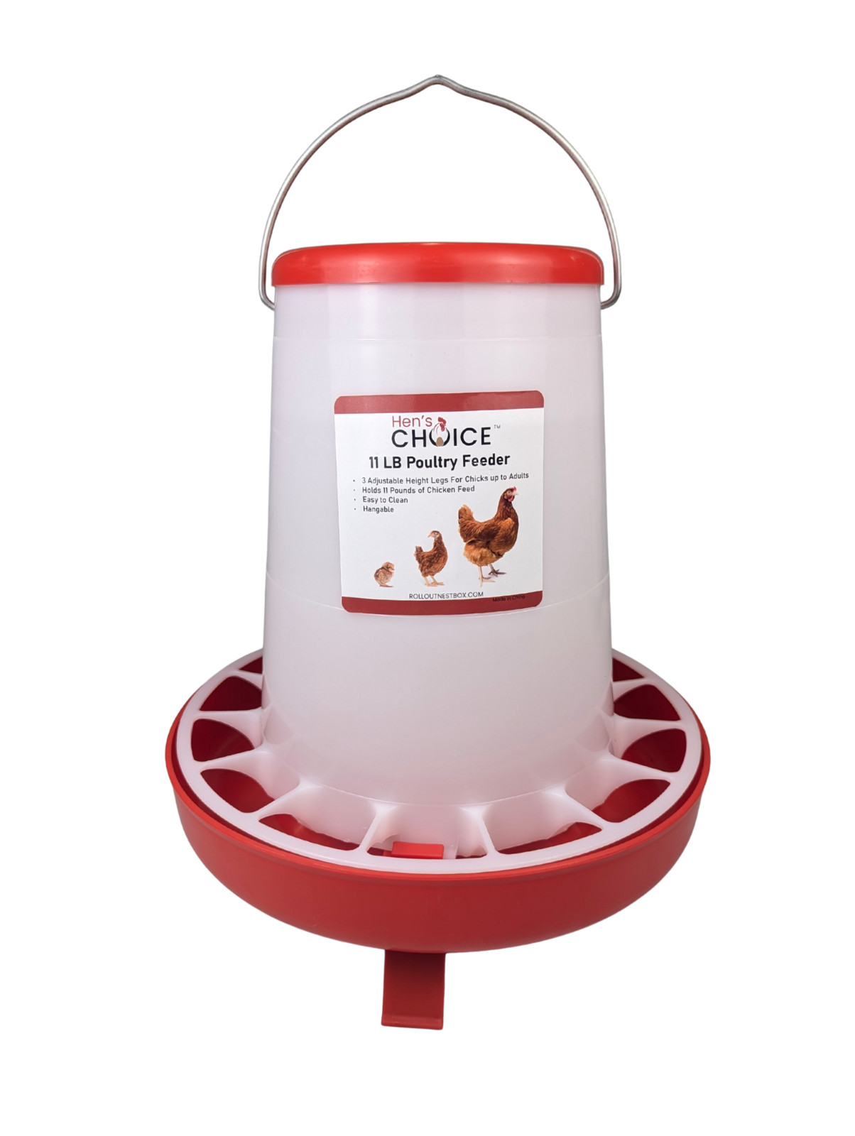 Hen's Choice - 11 LB Poultry Feeder, Twist Lock Base, Adjustable Legs, Hangable