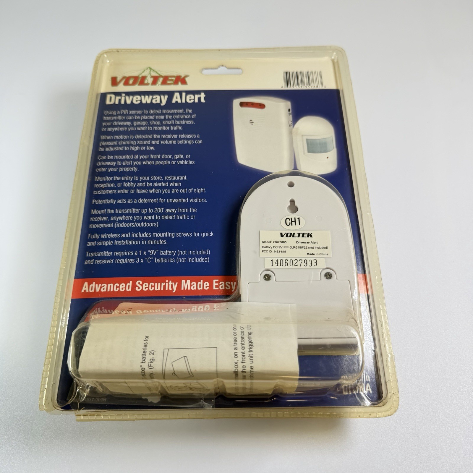 Voltek Wireless Driveway Alert Kit Motion Activated Sensor 200ft Range