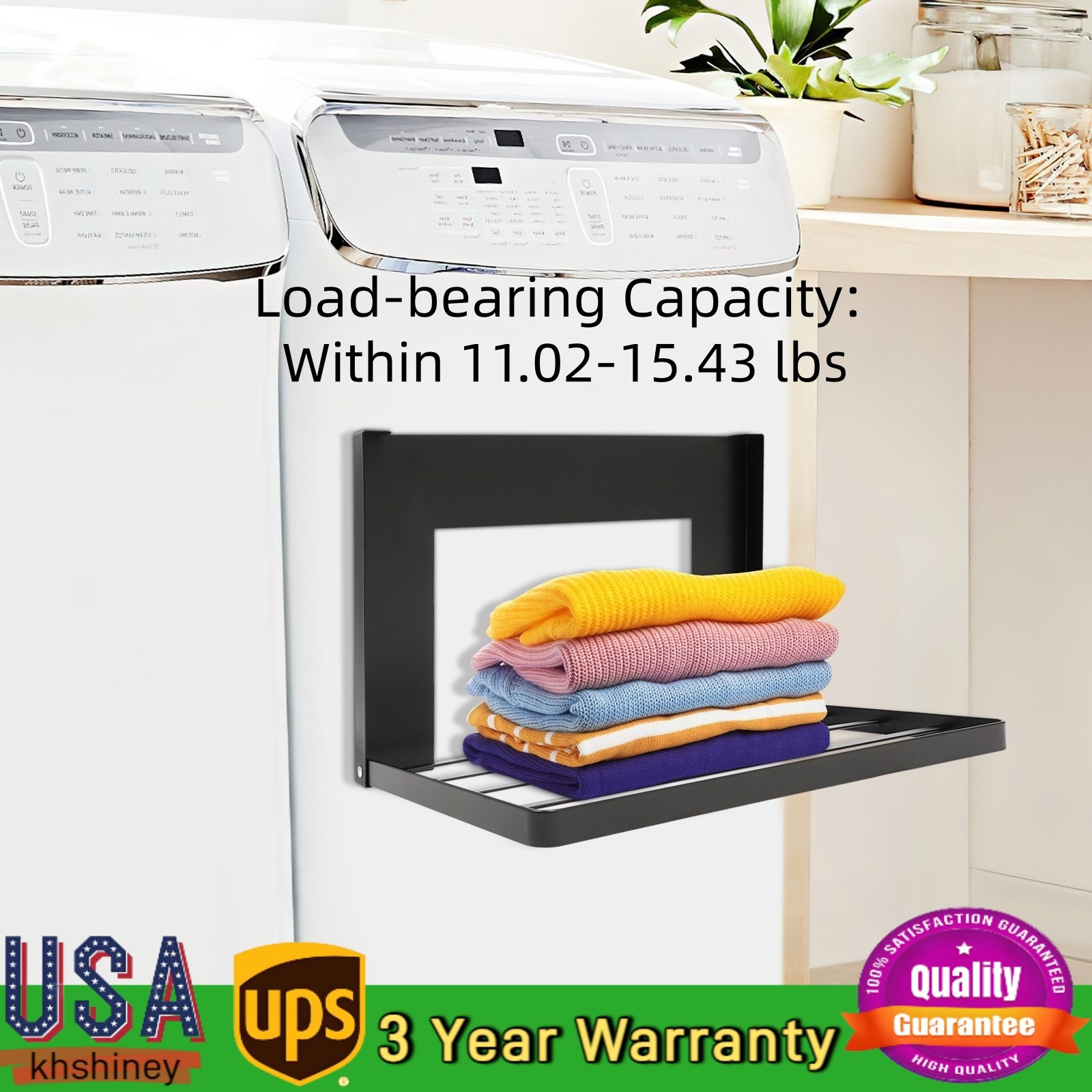 Magnetic Folding Shelf Magnet Rack Mount on Washing Machine/Fridge Carbon Steel