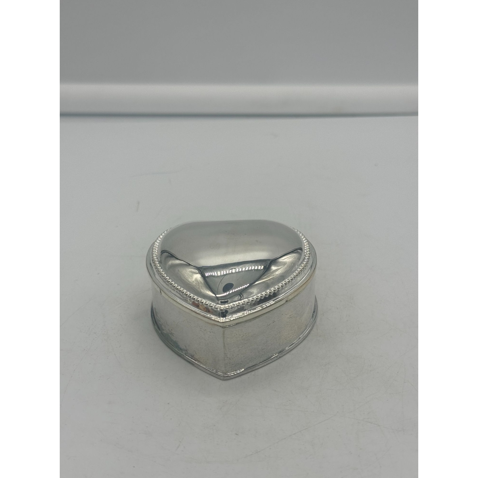 Heart Shaped Silver Metal Trinket Box Lined in Red-AS IS