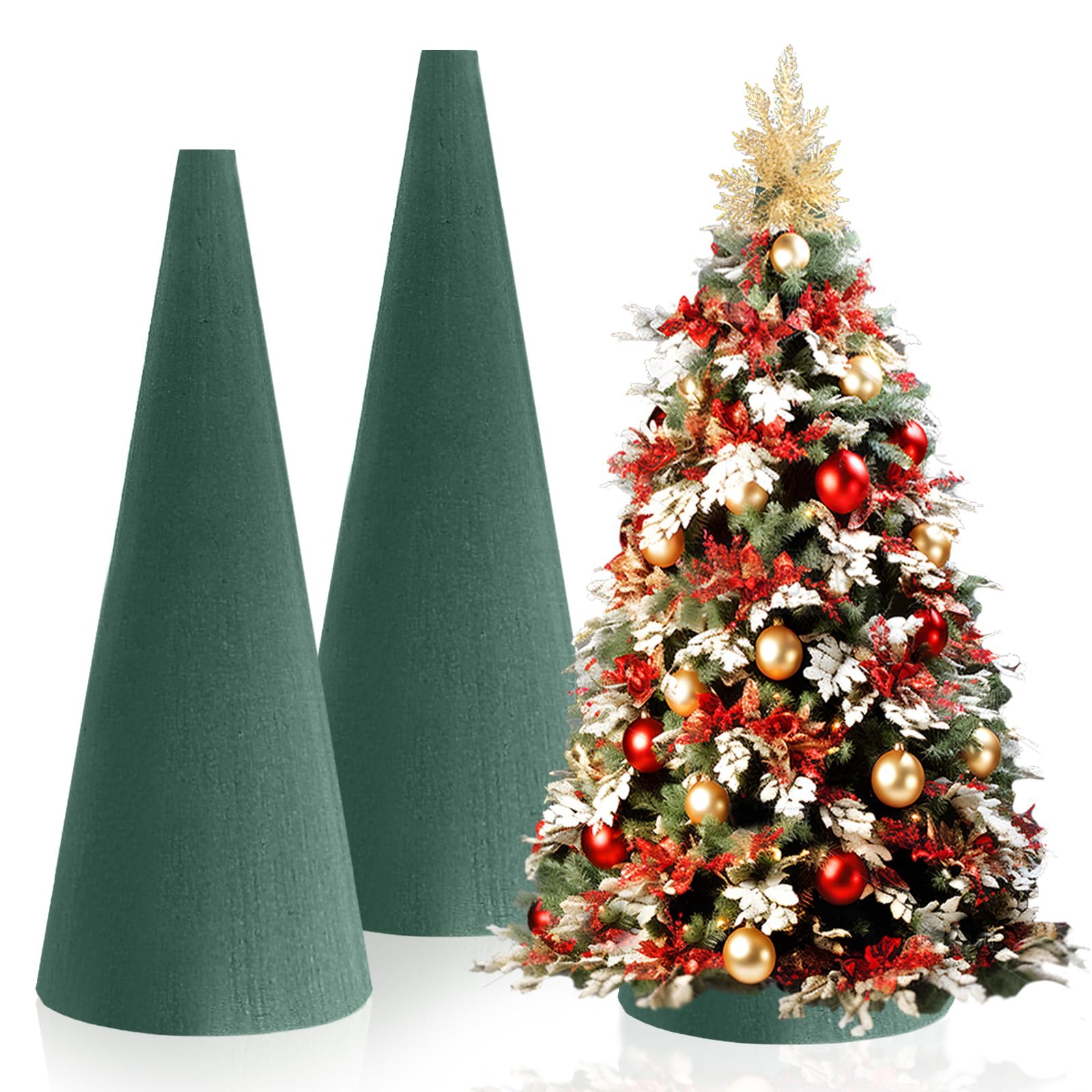2 Pcs Floral Foam Tree Cones Large Size 12.59 x 3.93 Inches Green Dry & Wet F...