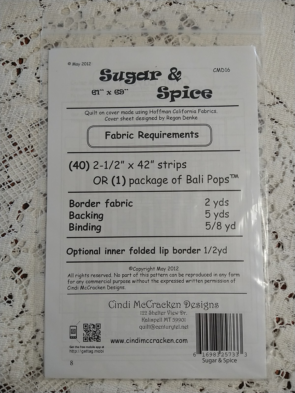 Cindi McCracken Sugar & Spice Quilt Pattern 61"x69"