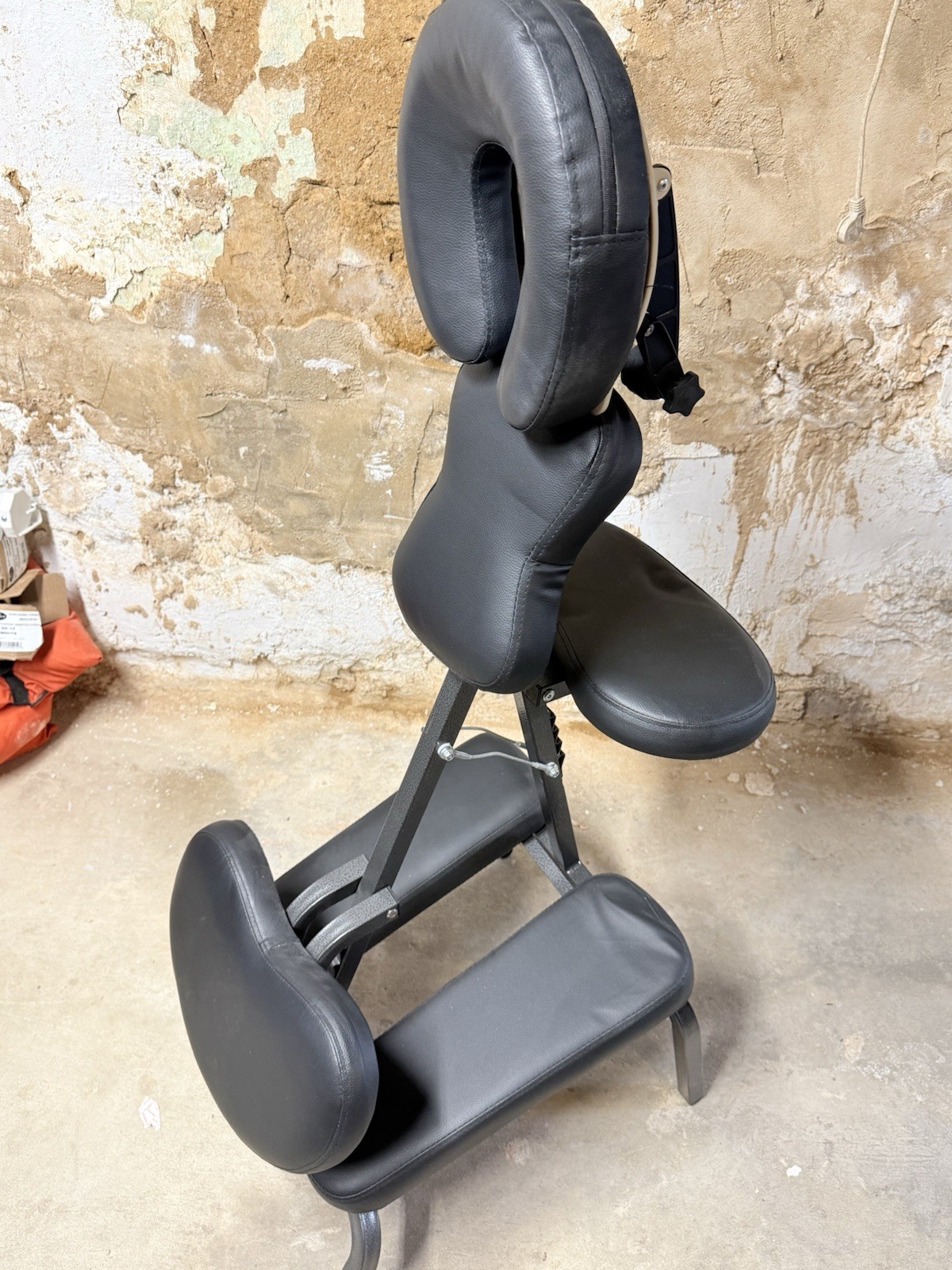 Portable Foldable Black Massage Chair Faux Leather Metal Adjustable Headrest