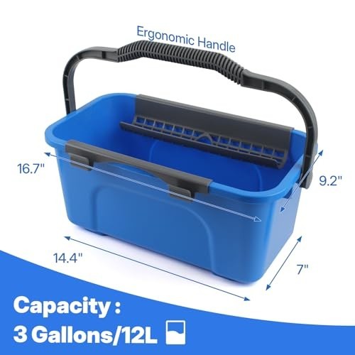 3 Gallon Window Cleaning Kit - 14" Squeegee, 15" Scrubber, 61" Handle - Pro Tool
