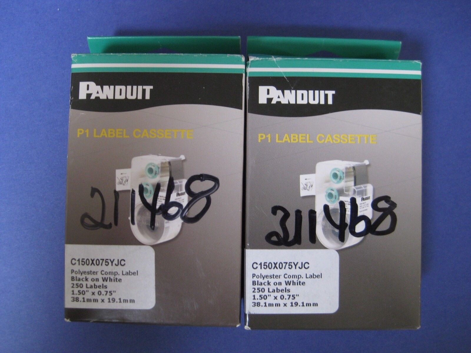 Panduit C1500X075YJC Polyester Label Cassette, 1.5" x 0.75", Lot of 2