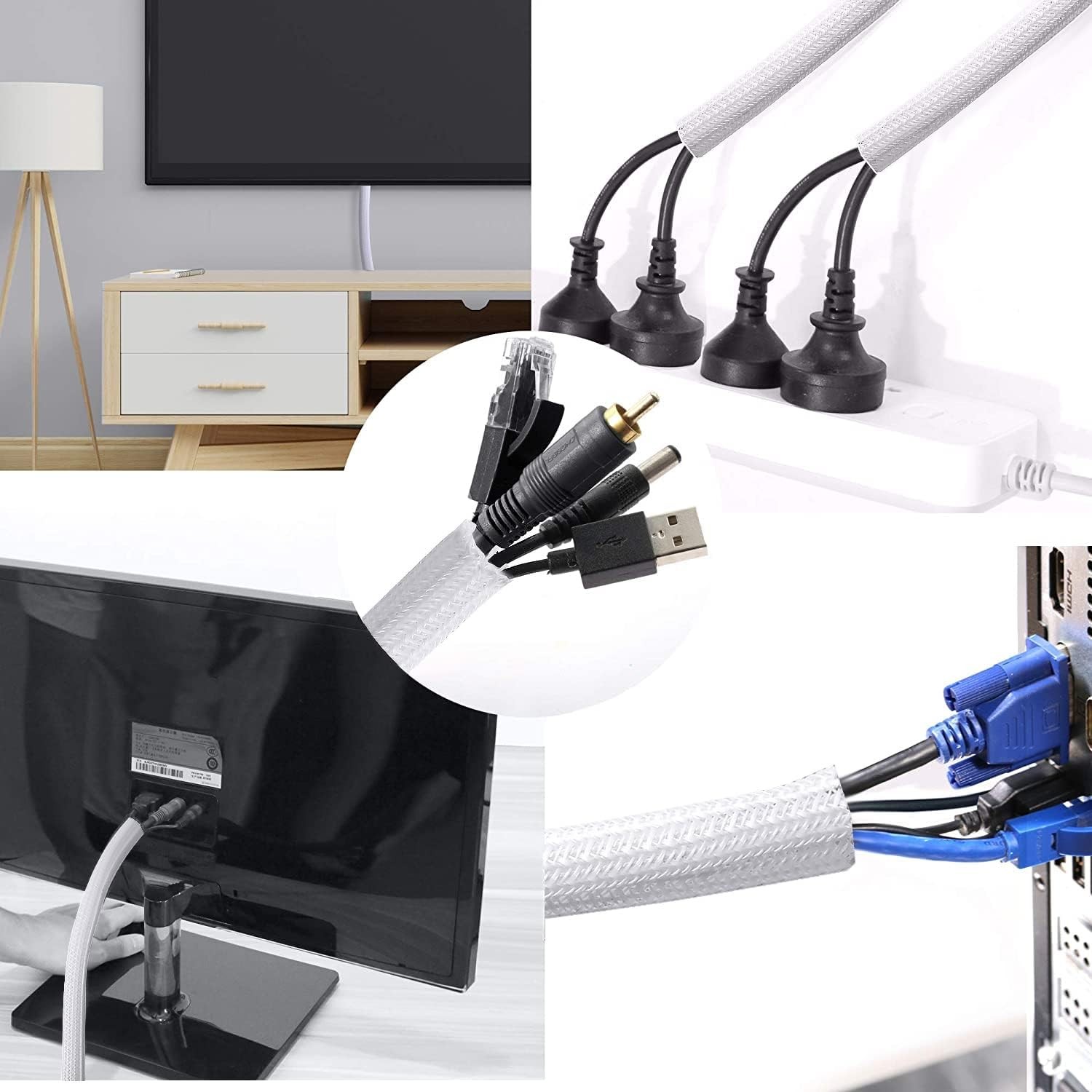 10ft Self-Wrapping 1/2 Inch Braided Cable Management Sleeve Protector