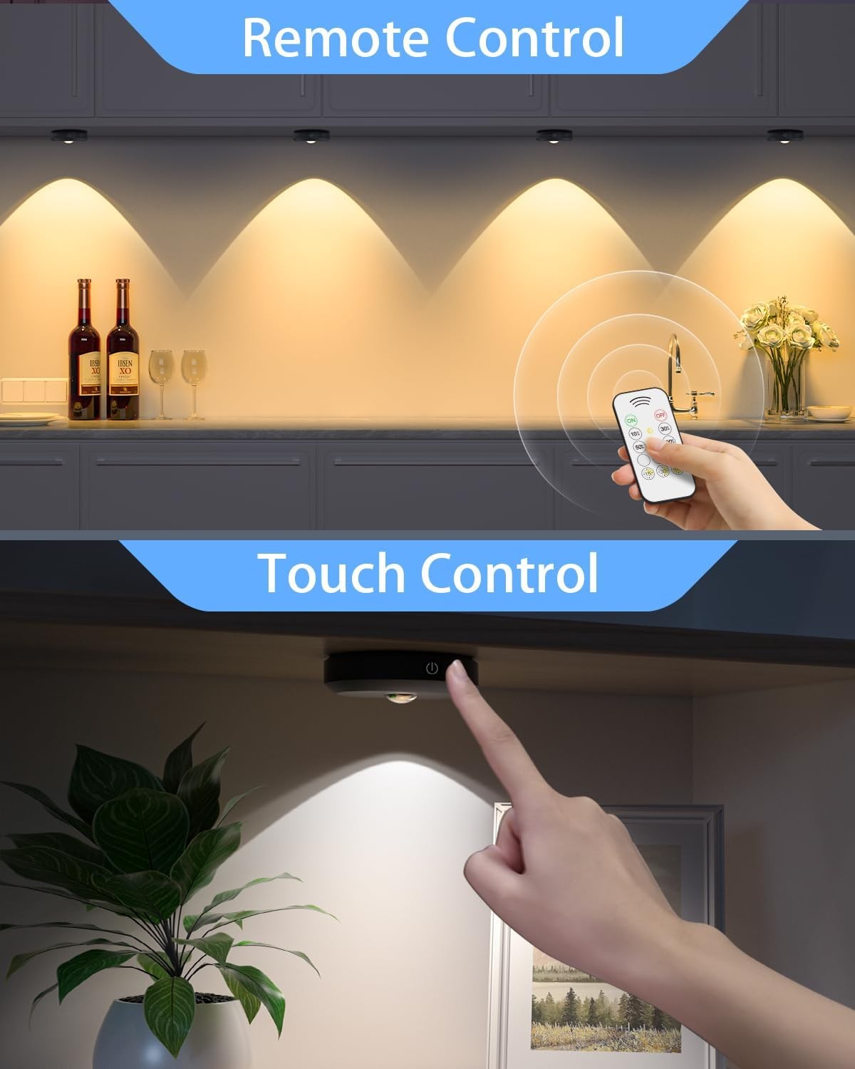 Puck Lights with Remote Control, Rechargeable Under Cabinet Lights, 1200mAh B...