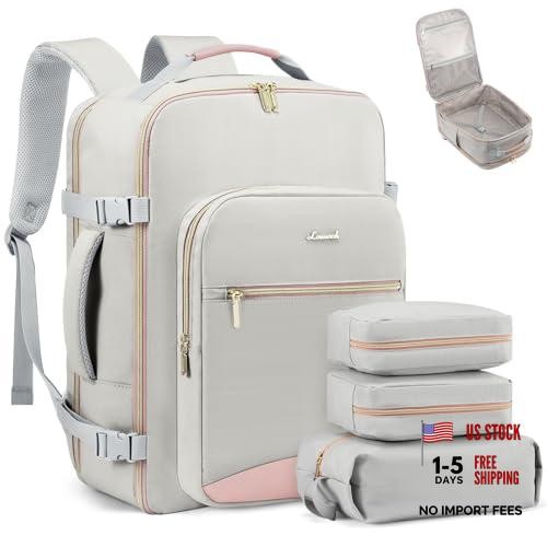 40L Travel Backpack Flight Approved Carry on Large-40L-4Pcs A-light Gray-pink