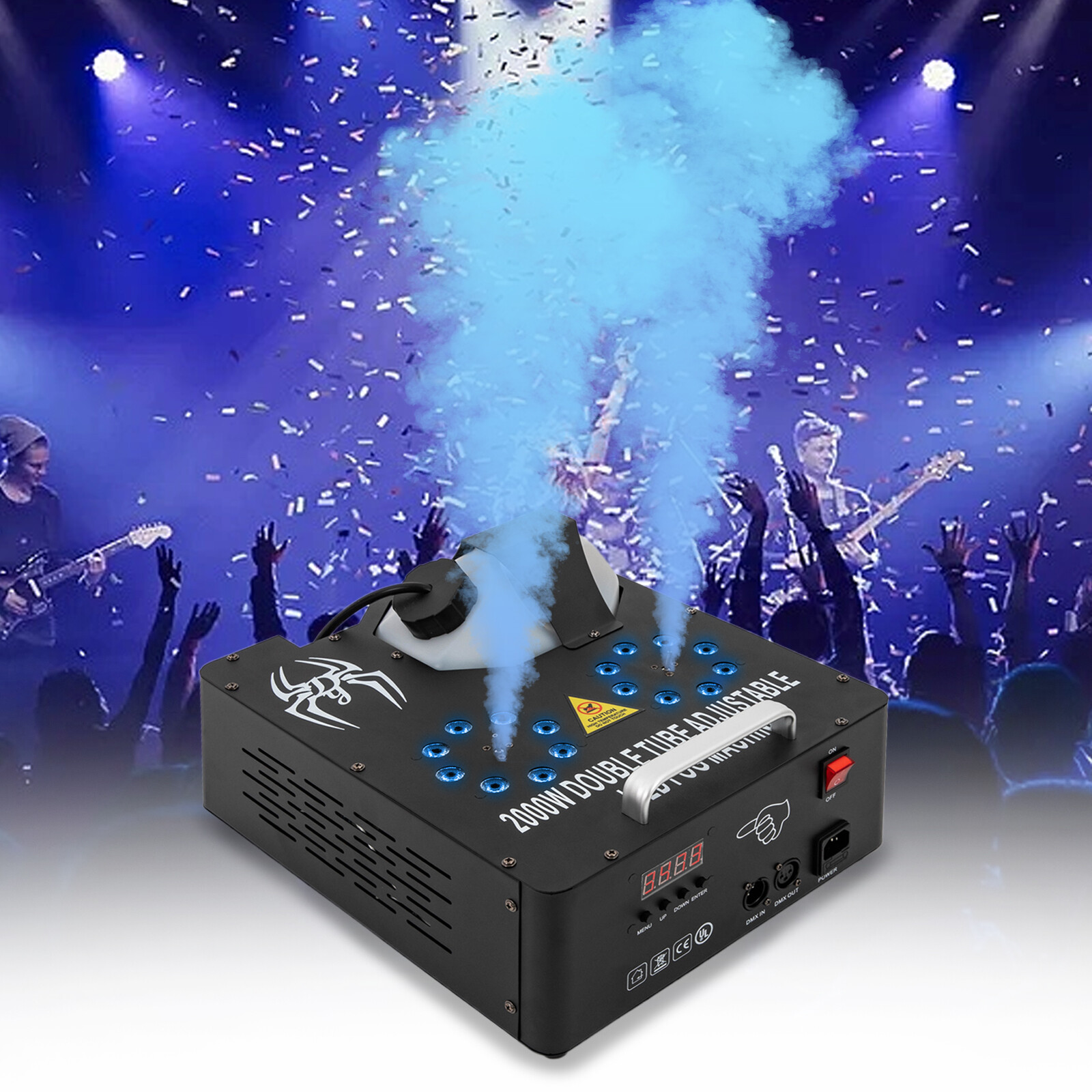 2000W DMX RGB 3in1 16 LED Smoke Machine Stage Lighting Vertical Fog Spray+Remote