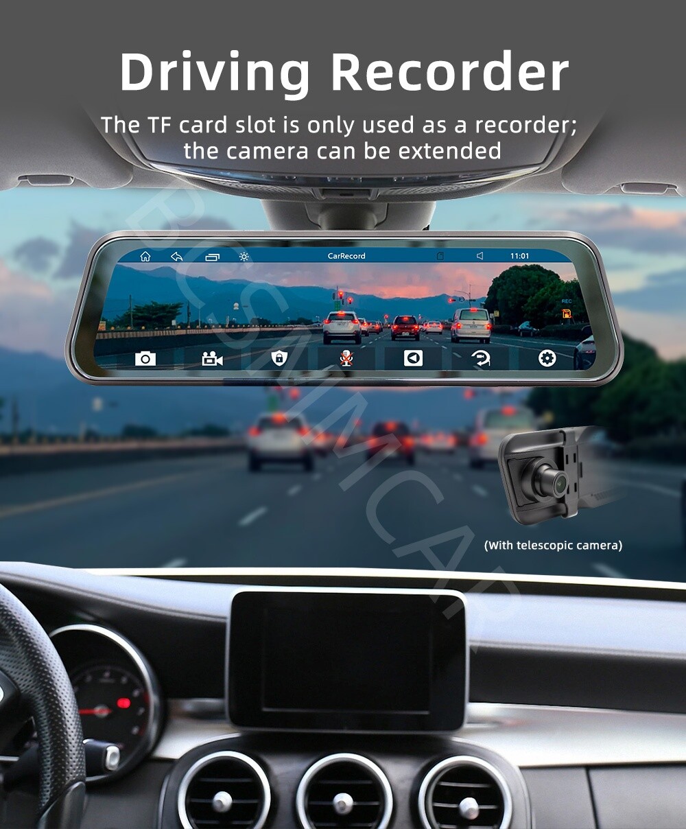 2.5D Rearview Mirror Driving Recorder Touch Screen For Apple CarPlay Bluetooth