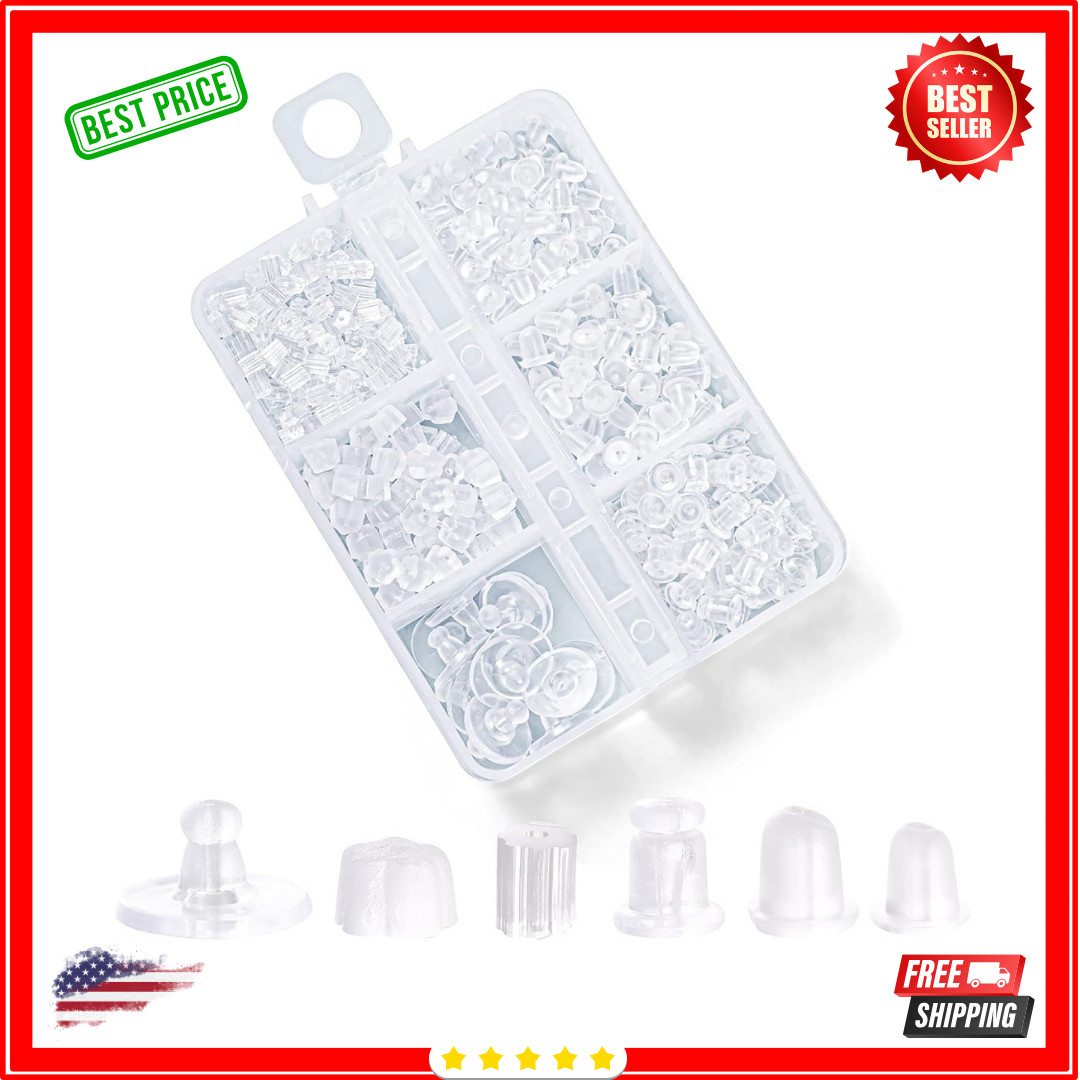 6 Styles Silicone Earring Backs for Studs, 600 Pcs Clear Soft Earring Backings H
