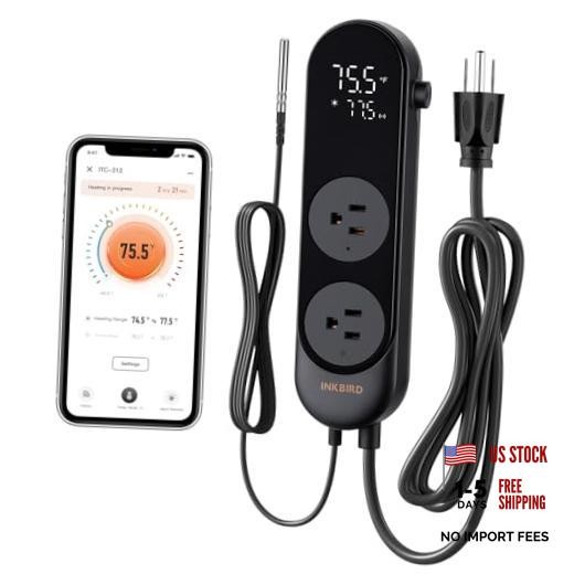 Bluetooth Digital Temperature Controller 1200W Heating Cooling 2-Stage Outlet