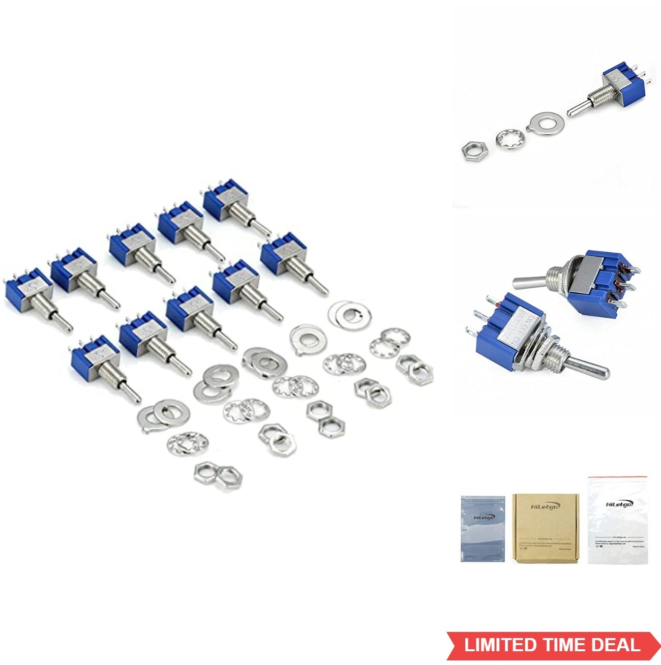 Toggle Switch SPDT ON OFF ON 3 Terminal 6A 125V 3A 250V 5.7mm Thread 10 Pack