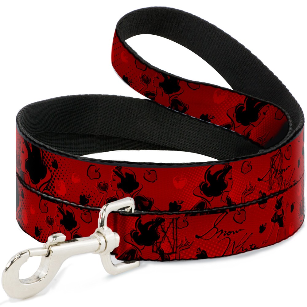 Dog Leash SNOW WHITE Poses/Apple Halftone Reds/Black NARROW 0.5"