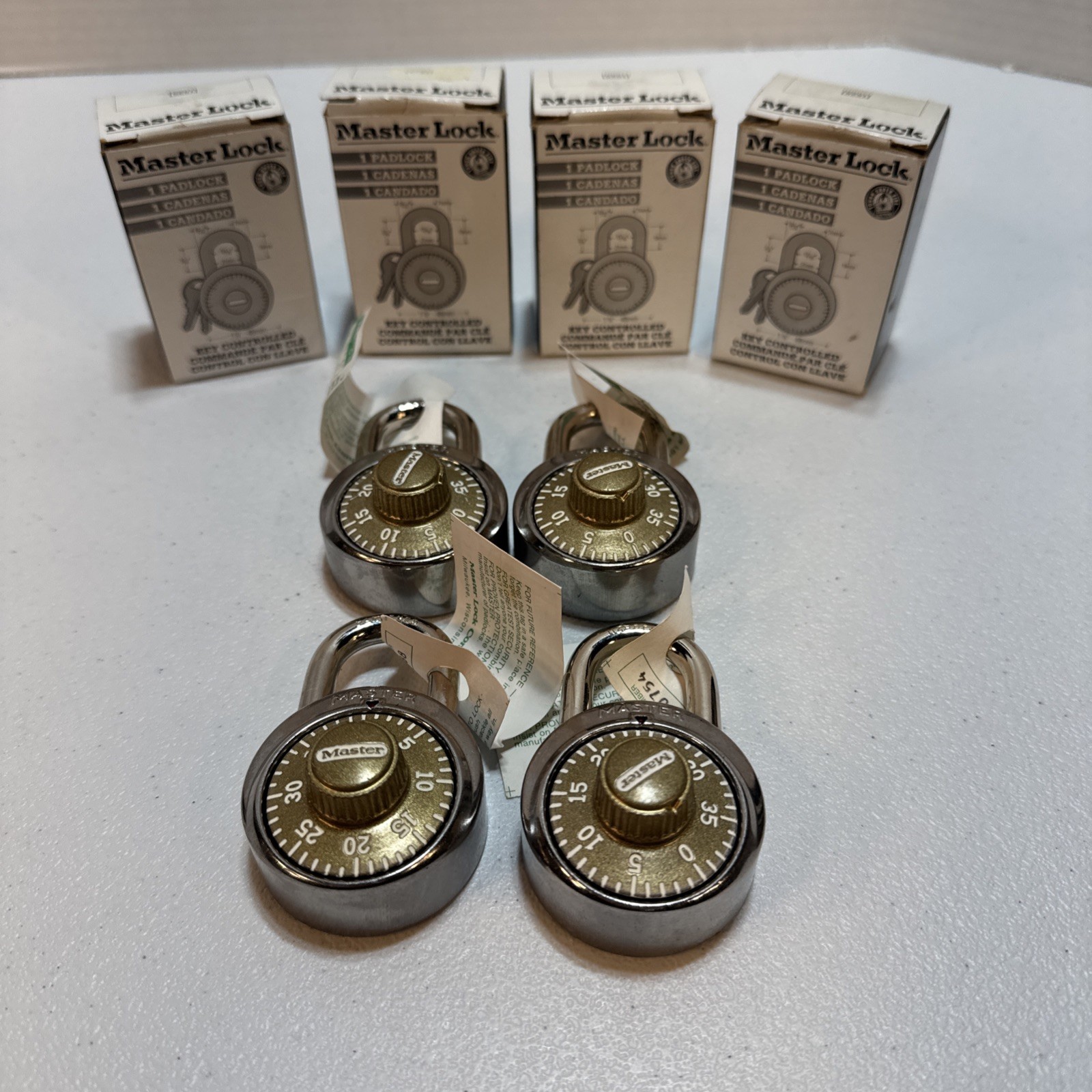 Master Lock 1525 Gold Combination Padlock Lot of 4 PCS No Keys Open Box USA