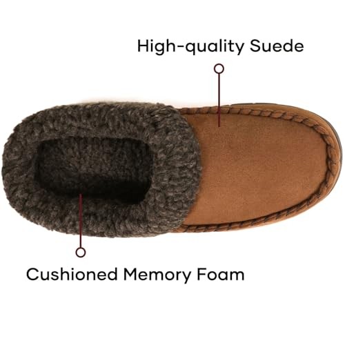 Men's Warm Fuzzy Moccasin Clog Slipper, Slip on Winter Comfy 9-10 Camel