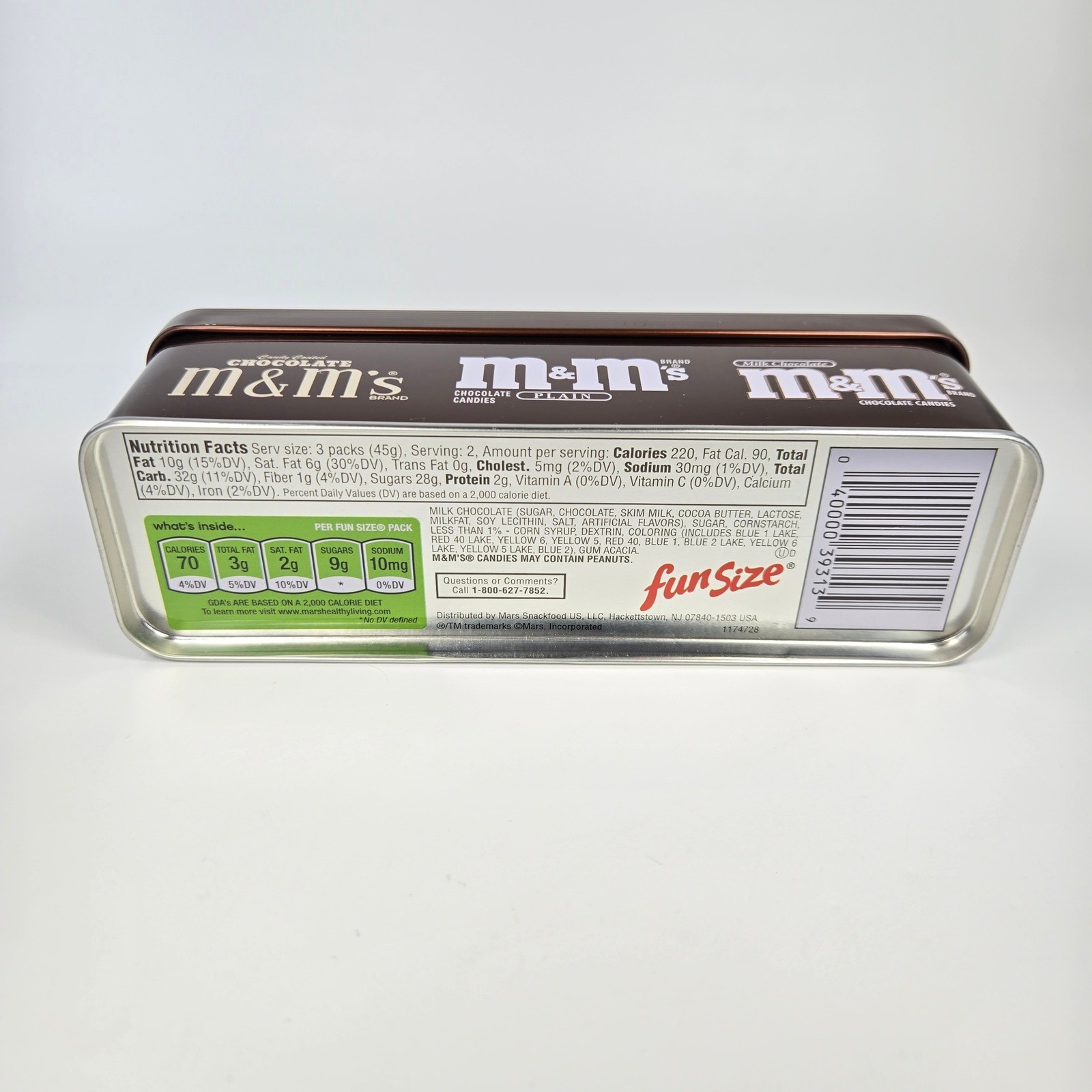 Vintage M&Ms Milk Chocolate Candy Tin Metal Rectangular Collectible Box Fun Size