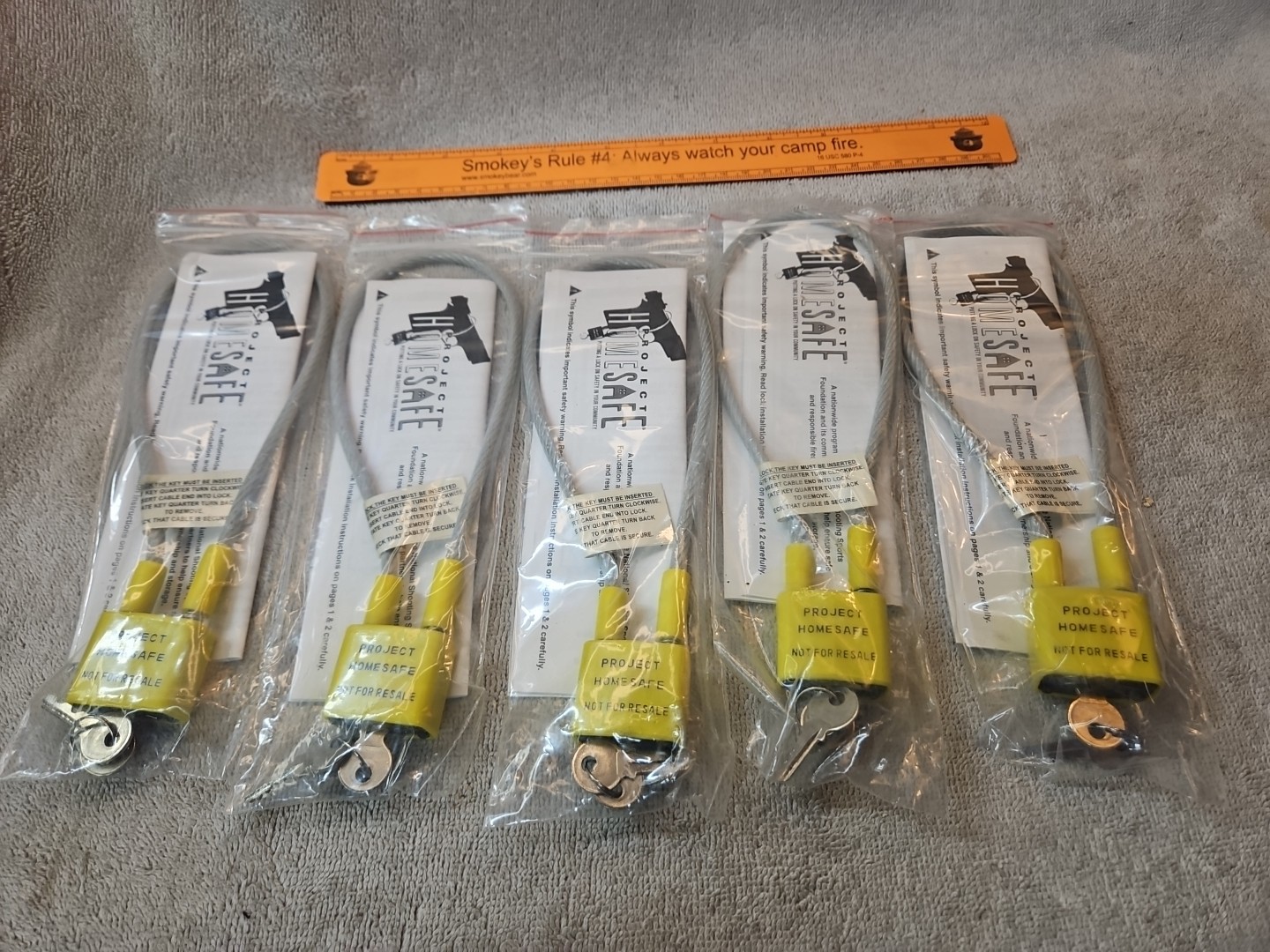 GUN SAFETY LOCKS Lot Of 5 Safe Firearm Metal Cable 2 Keys Each Black