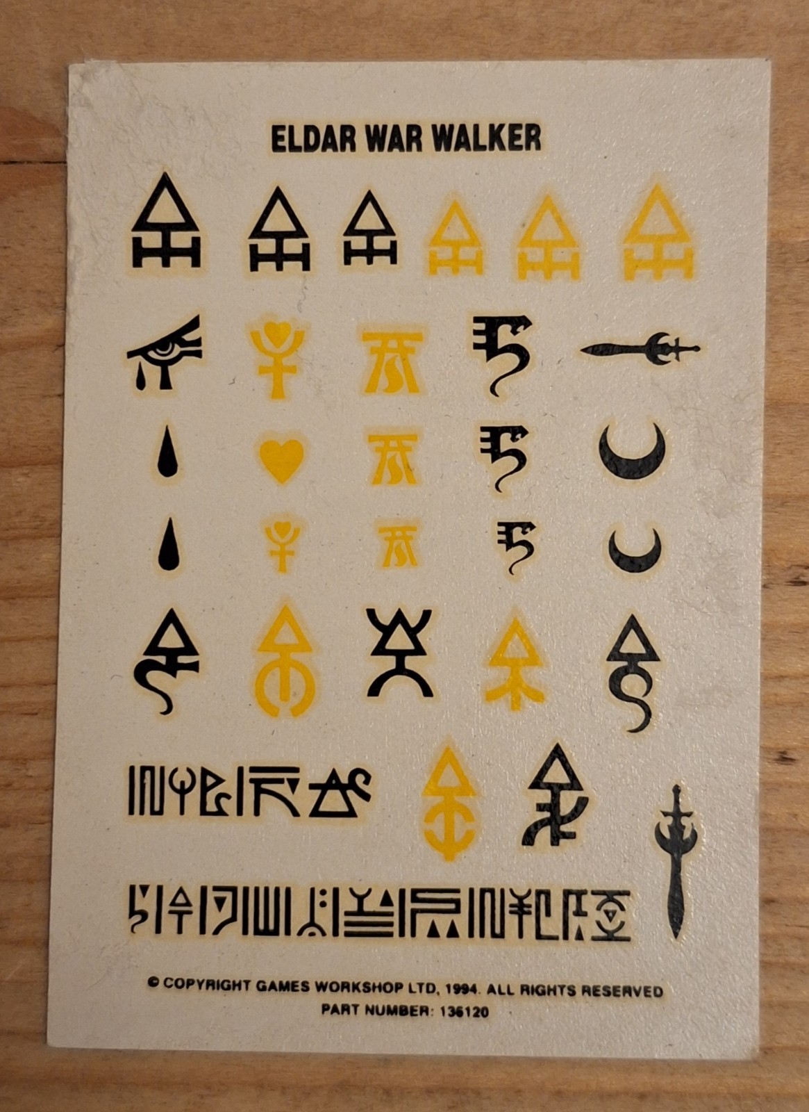 Eldar Aeldari War Walker Transfer Sheet Warhammer 40K Games Workshop 1994
