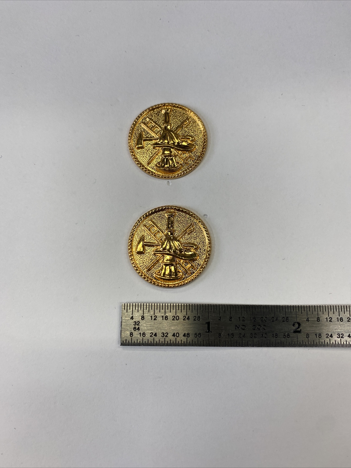 Gold Fire Scramble Gold Disc -Fire Collar Brass- Pin- NEW - Rank Insignia - Pair
