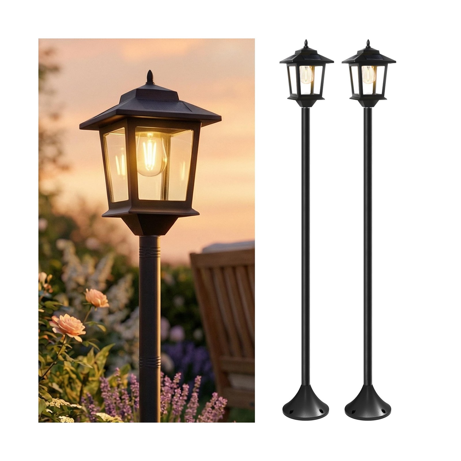 PASAMIC Outdoor Solar Post Lights, 2-Pack 63" Dusk to Dawn Solar Lamp Posts, ...