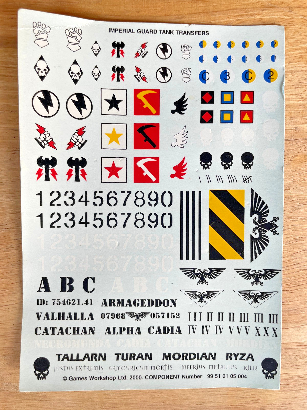Warhammer 40K Astra Militarum Tank Transfer Sheet 99510105004 Complete GW OOP