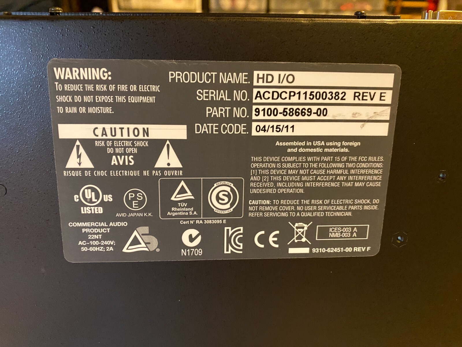 Avid HD I/O 16x16 digital pro tool