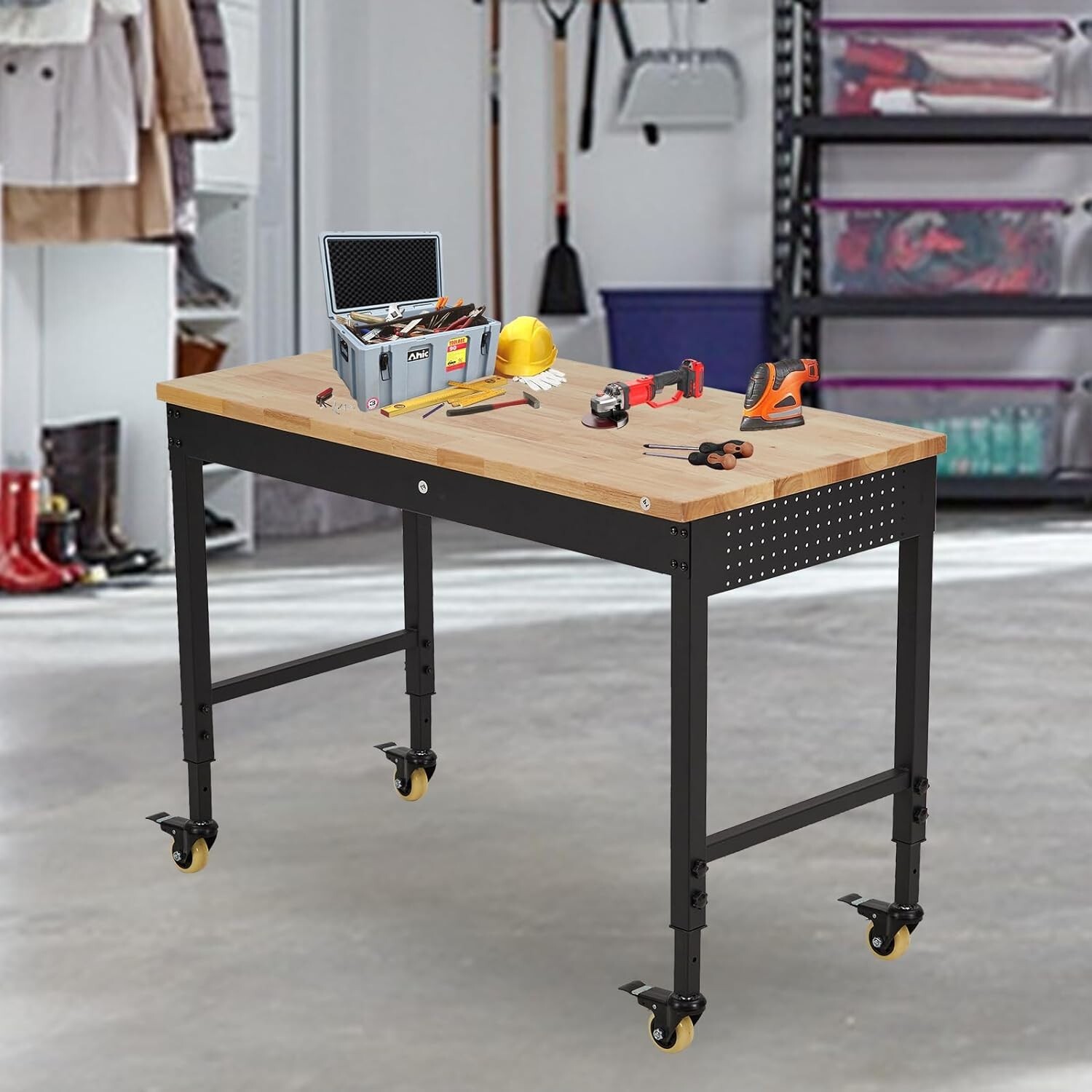 48" Adjustable Height Workbench 2000 LBS Workstation With 9.8FT Cable & Drawer