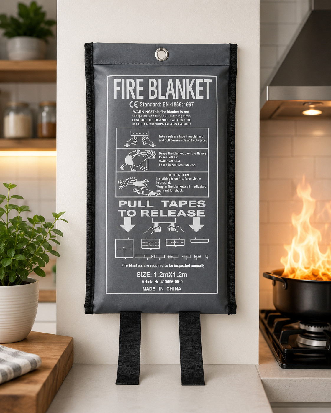 Fire Blanket 1.2M x 1.2M Emergency Fire Suppression Blanket Wall Mount New