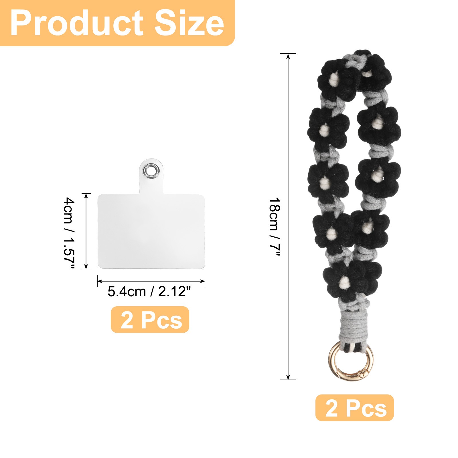 2 Pcs Cute Phone Wrist Strap with Tether Tabs, Black