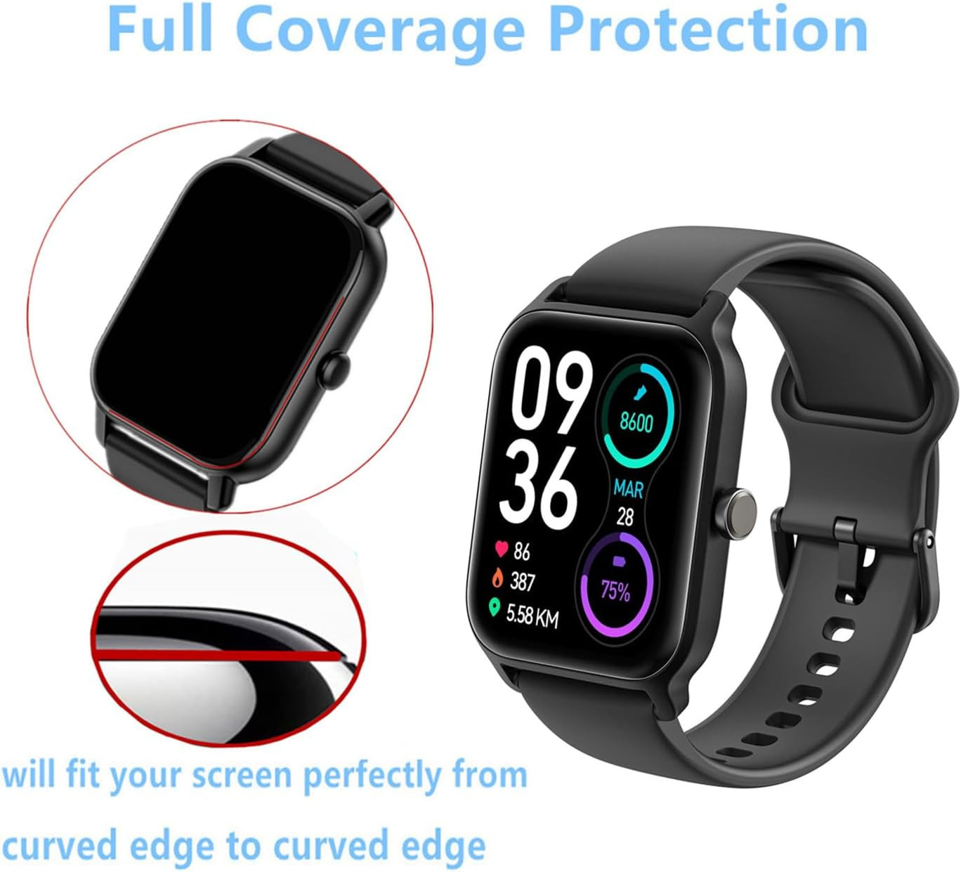Screen Protector for IDW13 Smart Watch 1.8", 3D Full Coverage Protective Film