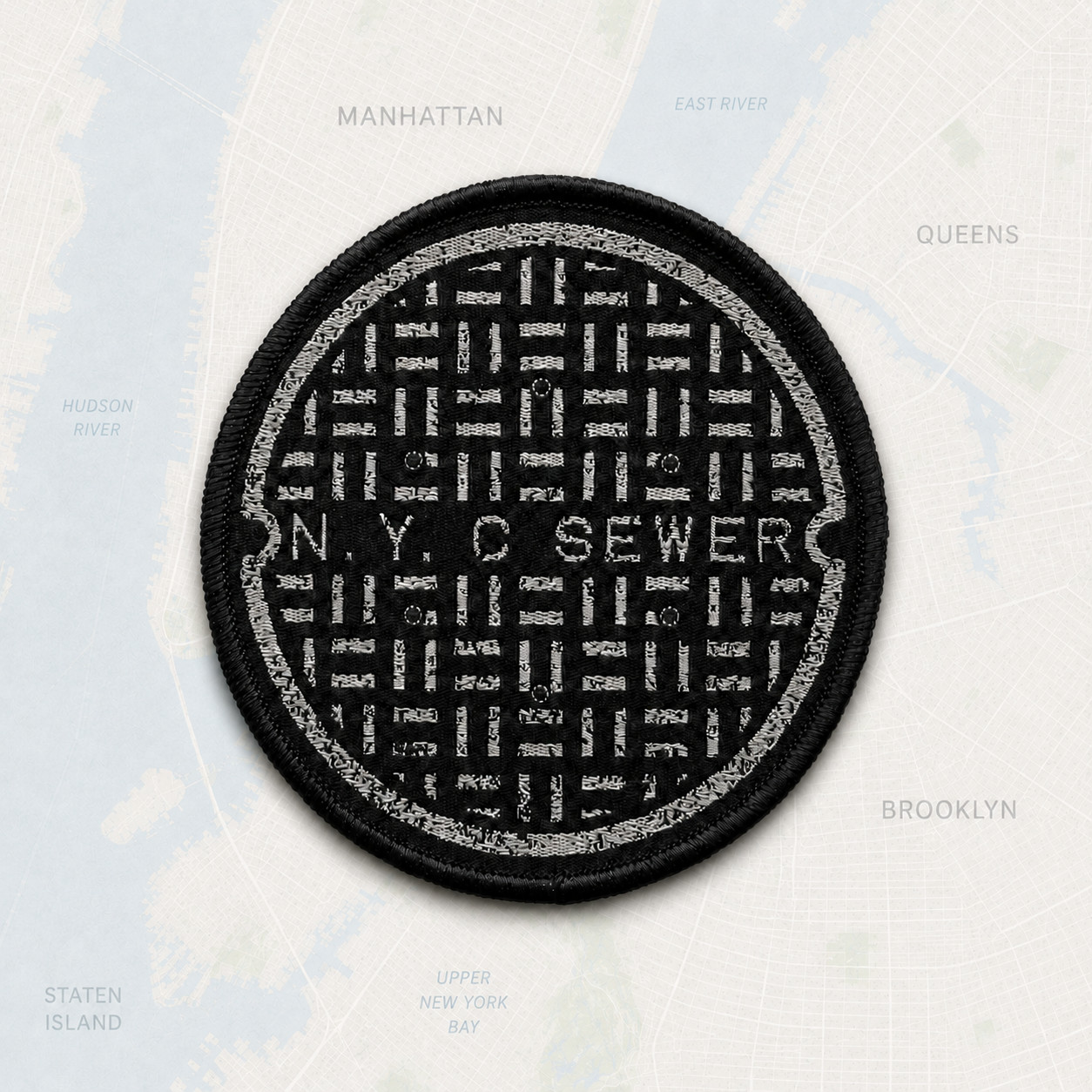 NYC Sewer Manhole Cover Embroidered Patch 3in Iron-On New York Souvenir Applique