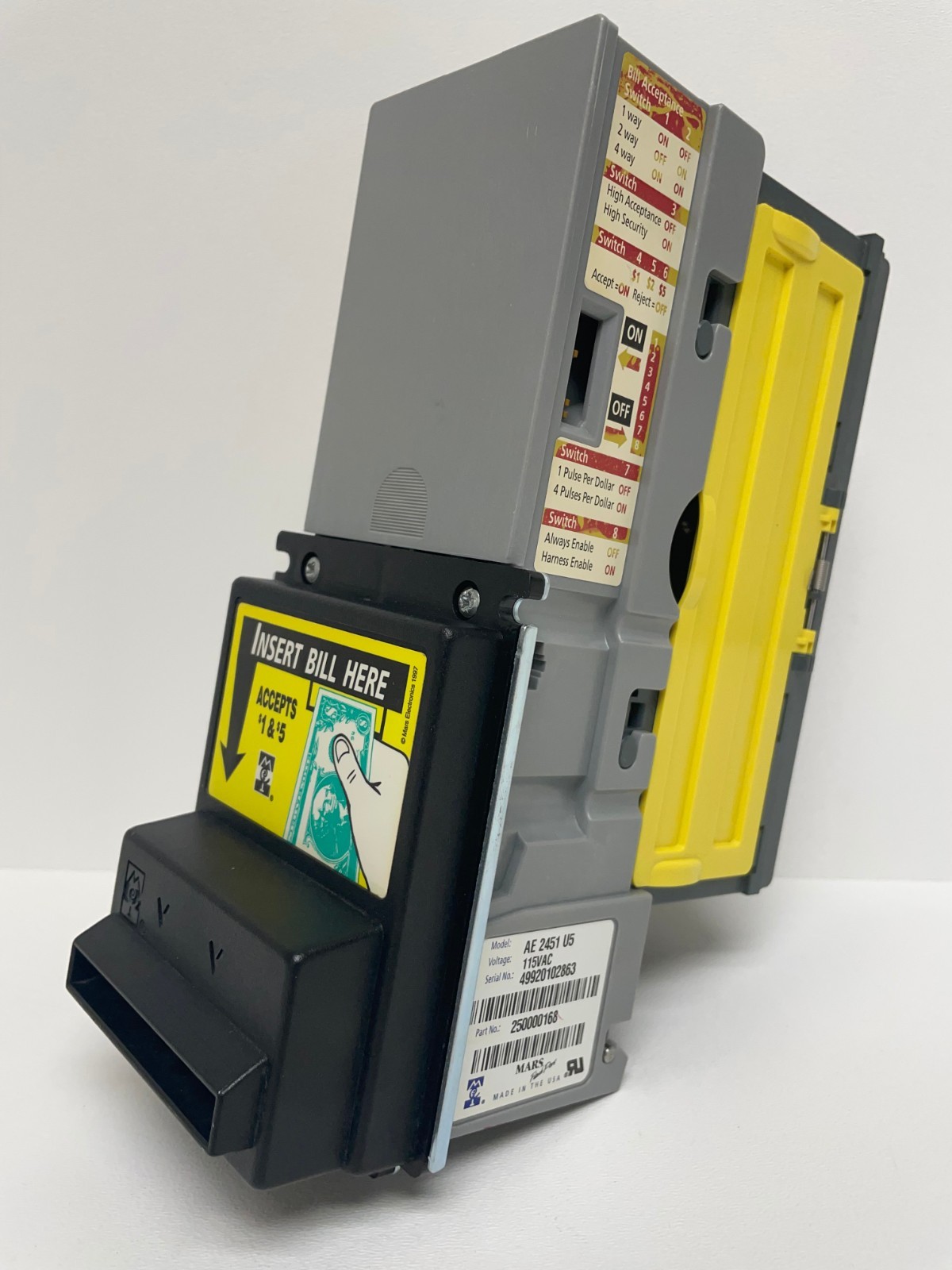 Mars AE 2451 U5, bill acceptor, validator, $1 & $5  *COMPLETELY REBUILT* 117v