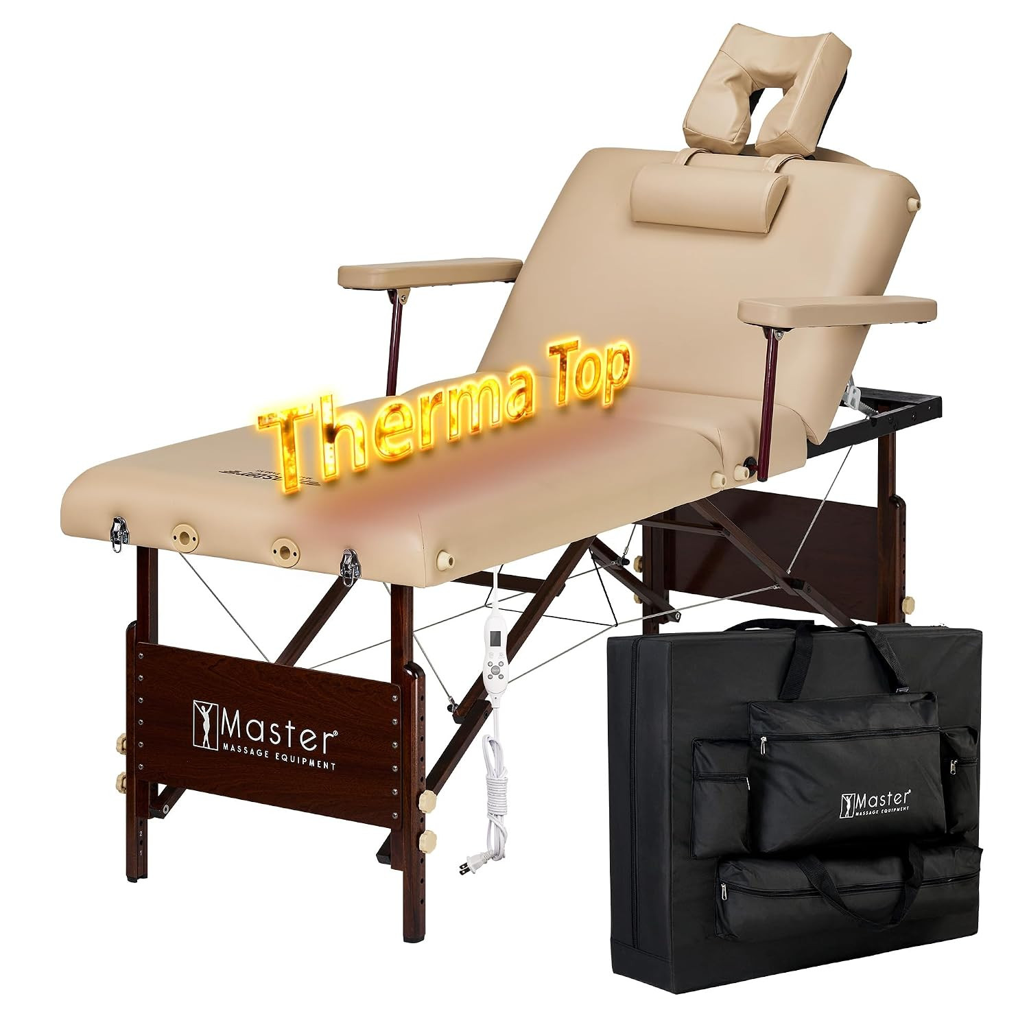 Del Ray Heated Massage Table with Memory Foam & Tilting Backrest - Beige