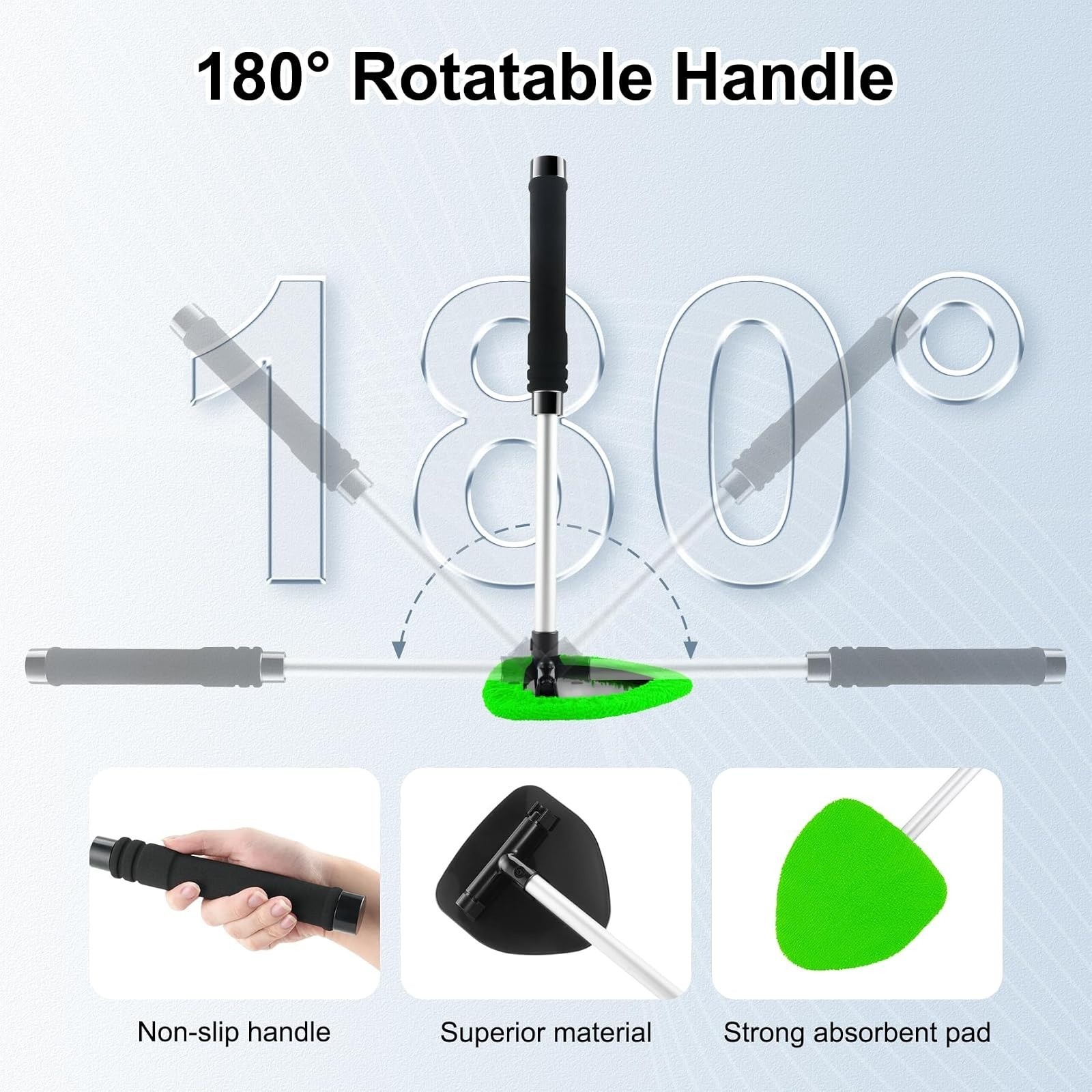 JUSTTOP Windshield Cleaner Tool with Extendable Handle & Microfiber Pads